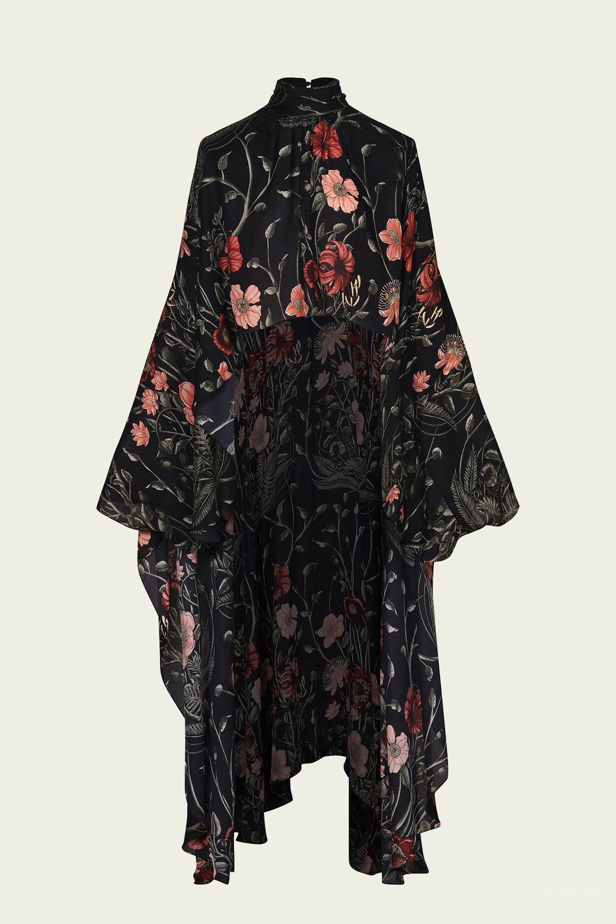 Midnight Bloom Cape in Black Red