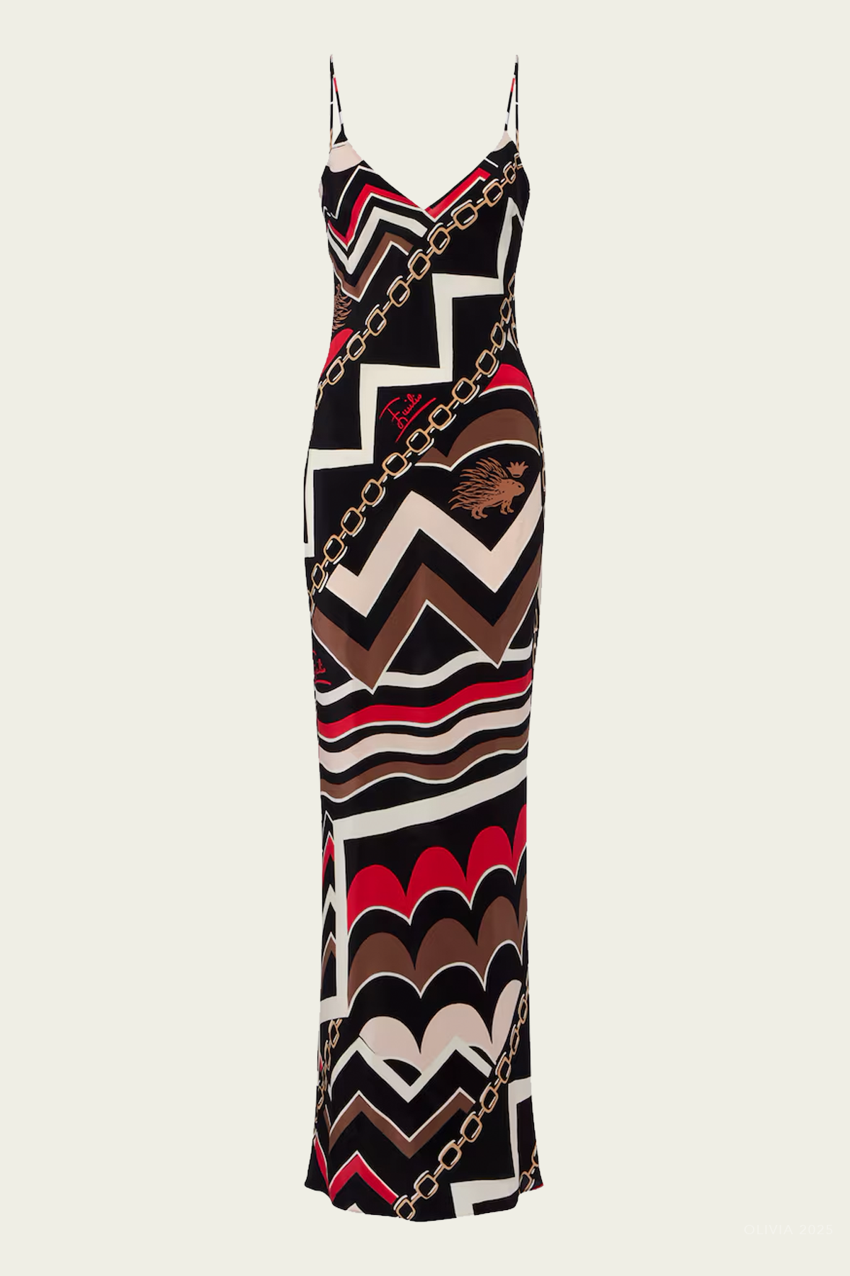 Istrice-Print Long Dress in Gold Red
