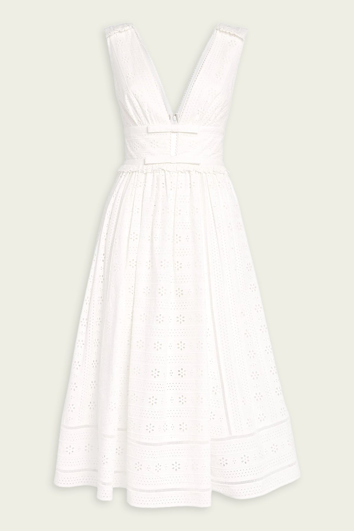White Cotton Broderie Midi Dress