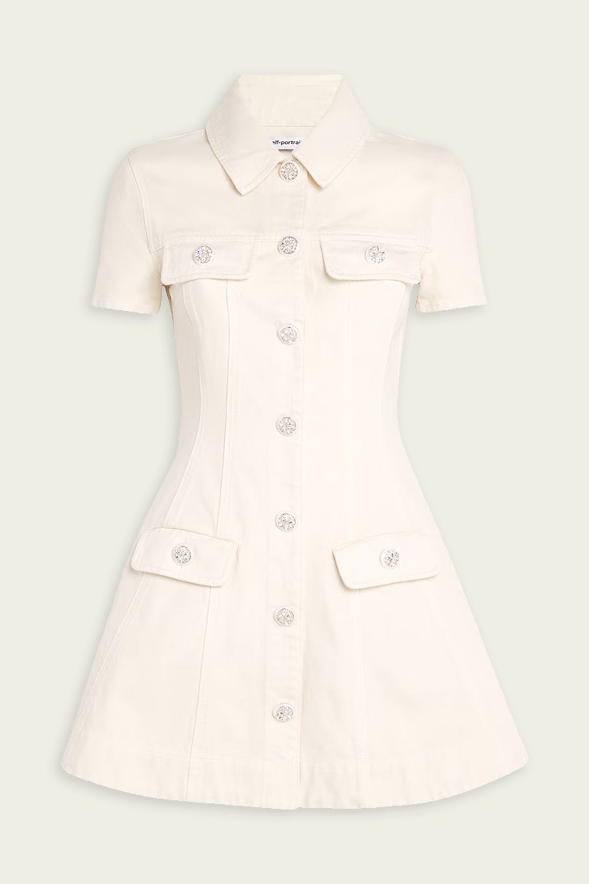 Cream Collared Denim Mini Dress