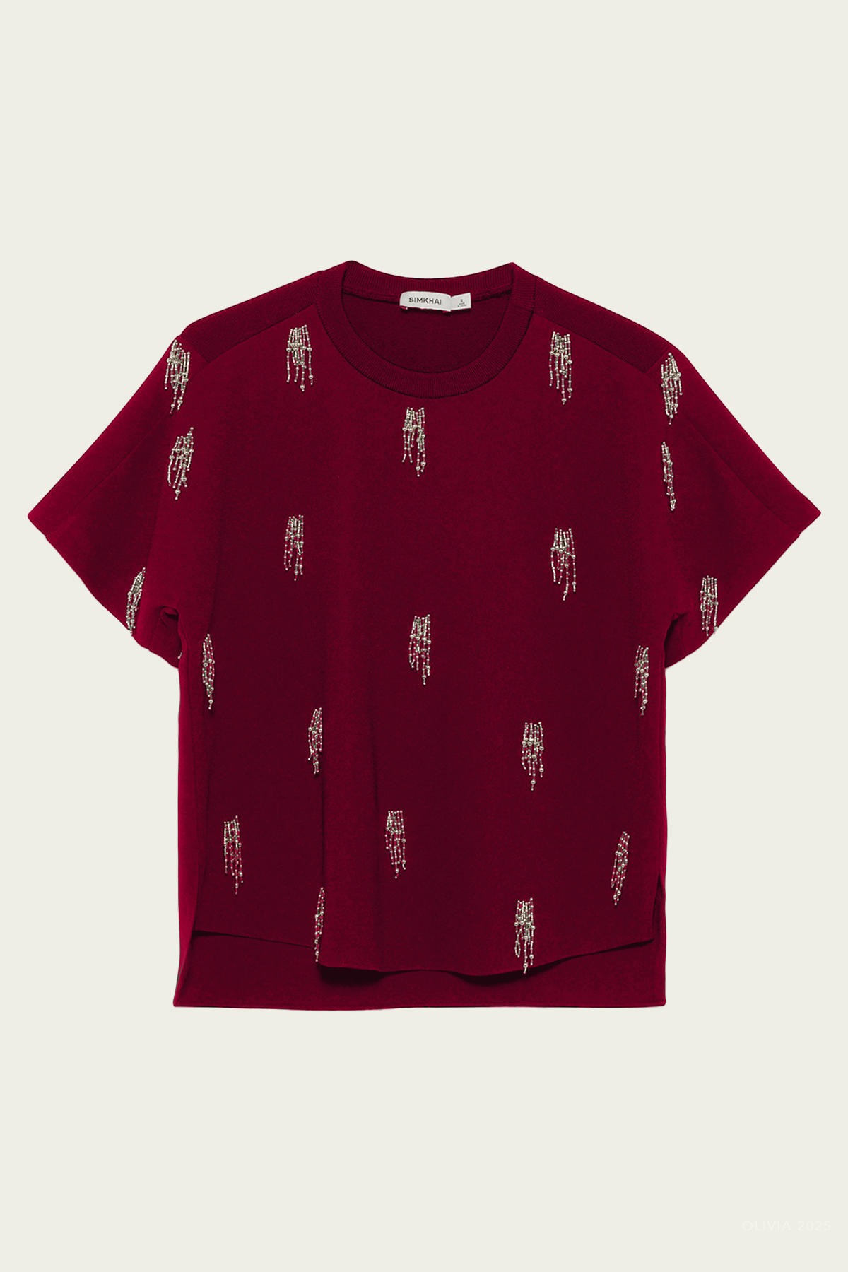 Abelia Embellished Top in Oxblood - shop - olivia.com