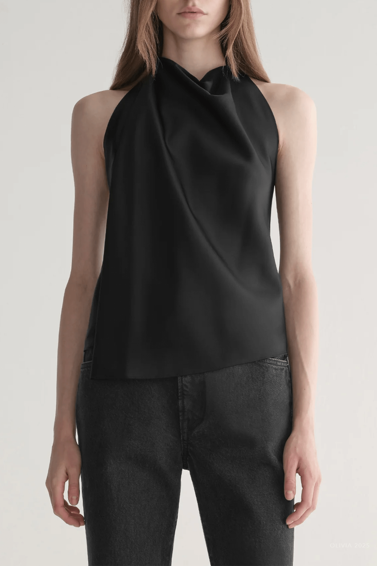 Ada Satin Halter Top in Black - shop - olivia.com
