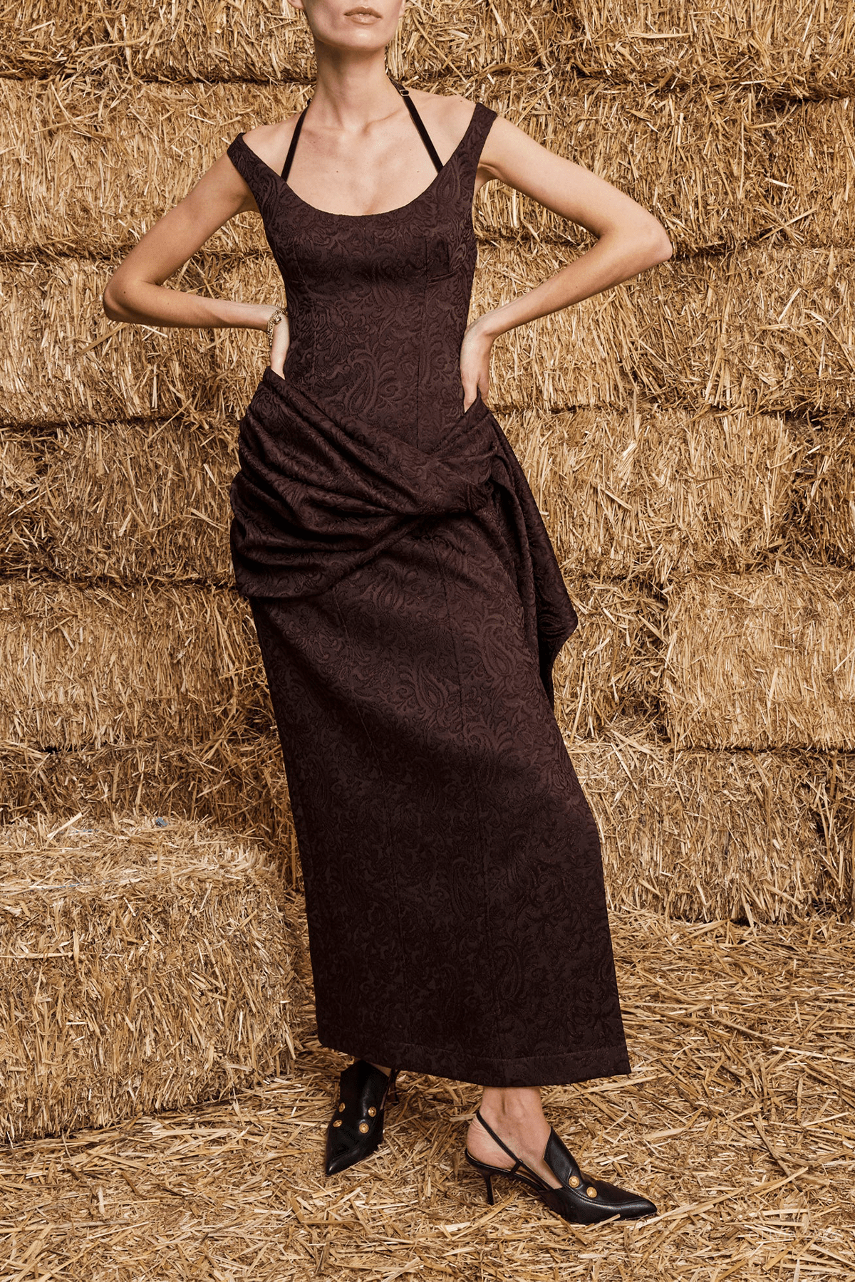Adeline Drape Gown in Chocolate - shop-olivia.com