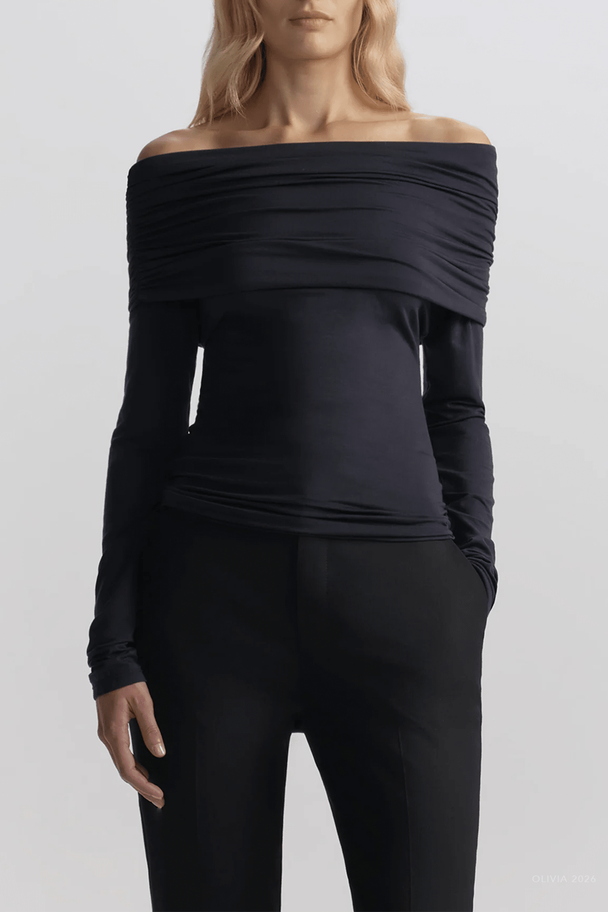 Adeline Off Shoulder Knit Top in Night Blue - shop - olivia.com