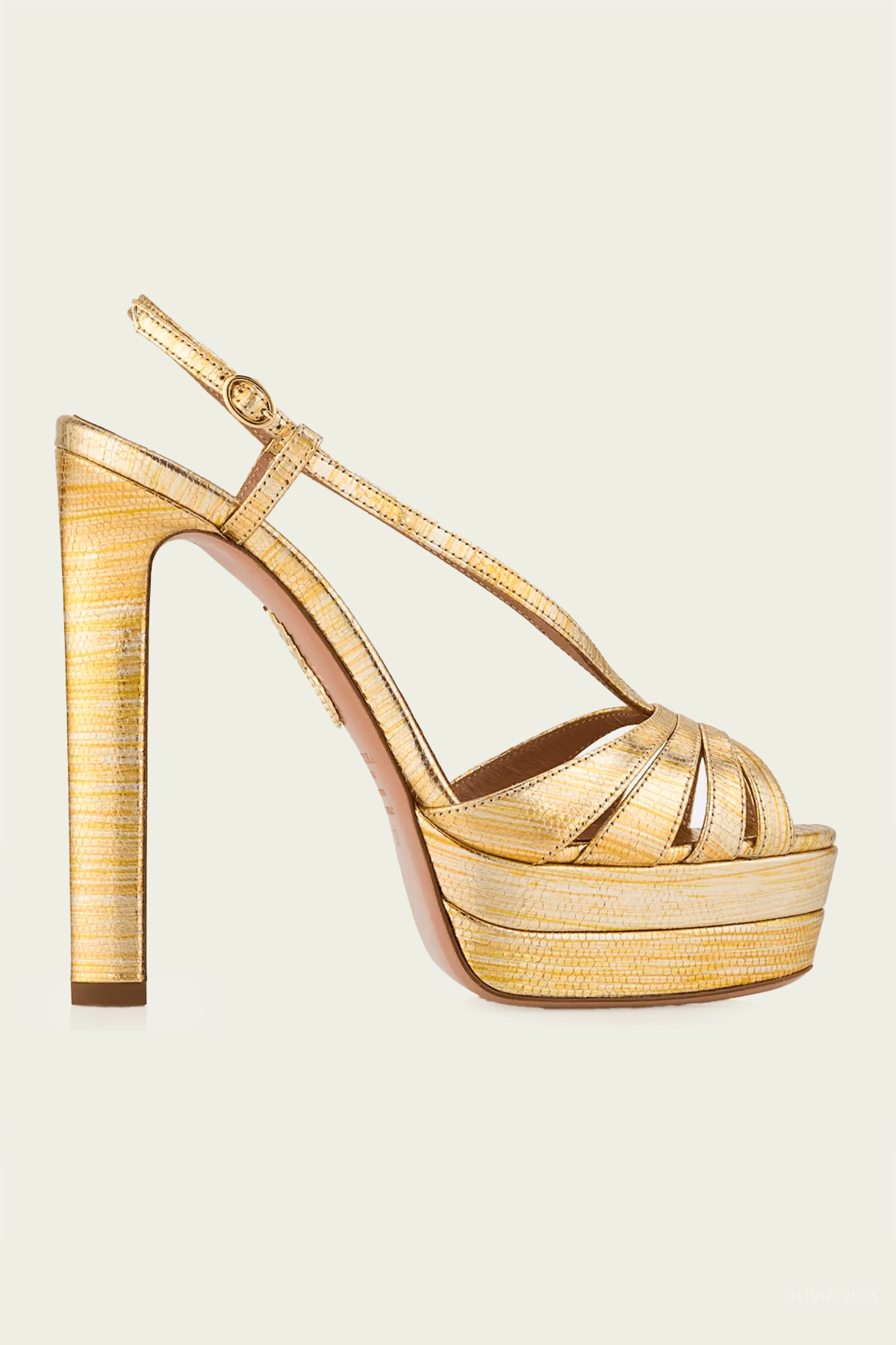 Aimee Sandal Plateau 130 in Multi Gold - shop - olivia.com