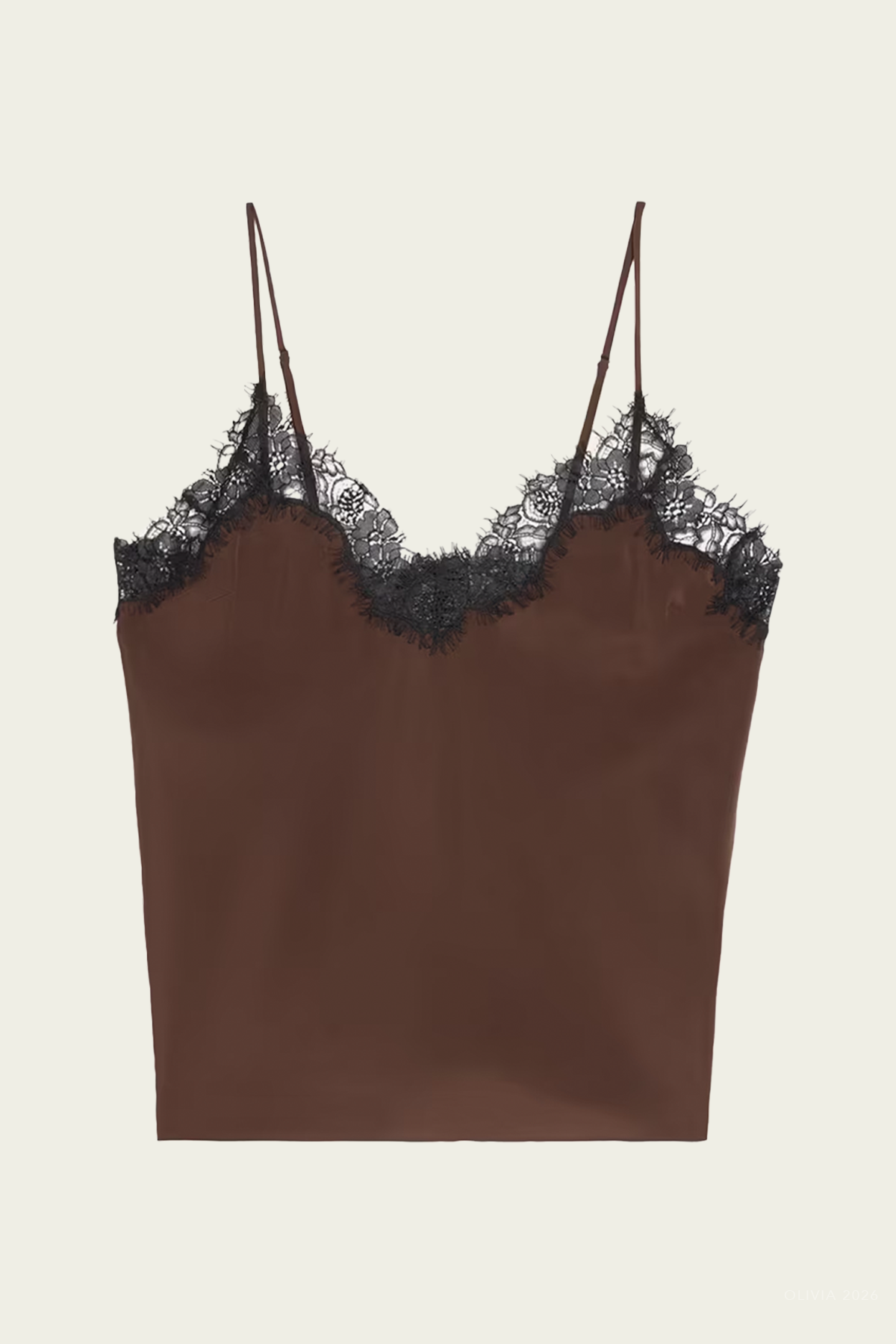 Annabelle Silk and Lace Camisole Top in Coffee Black