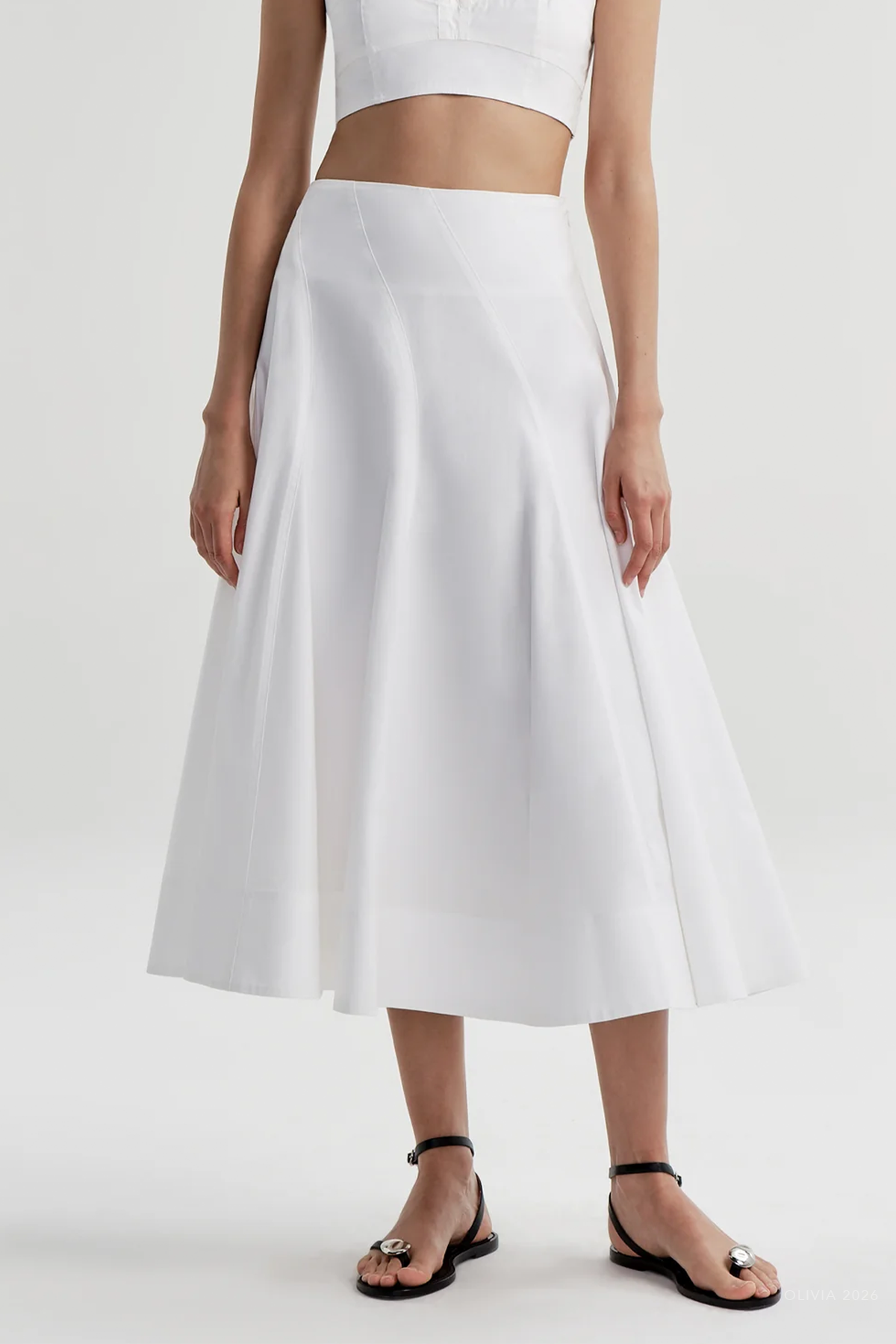 Gemma Stretch Cotton Midi Skirt in White