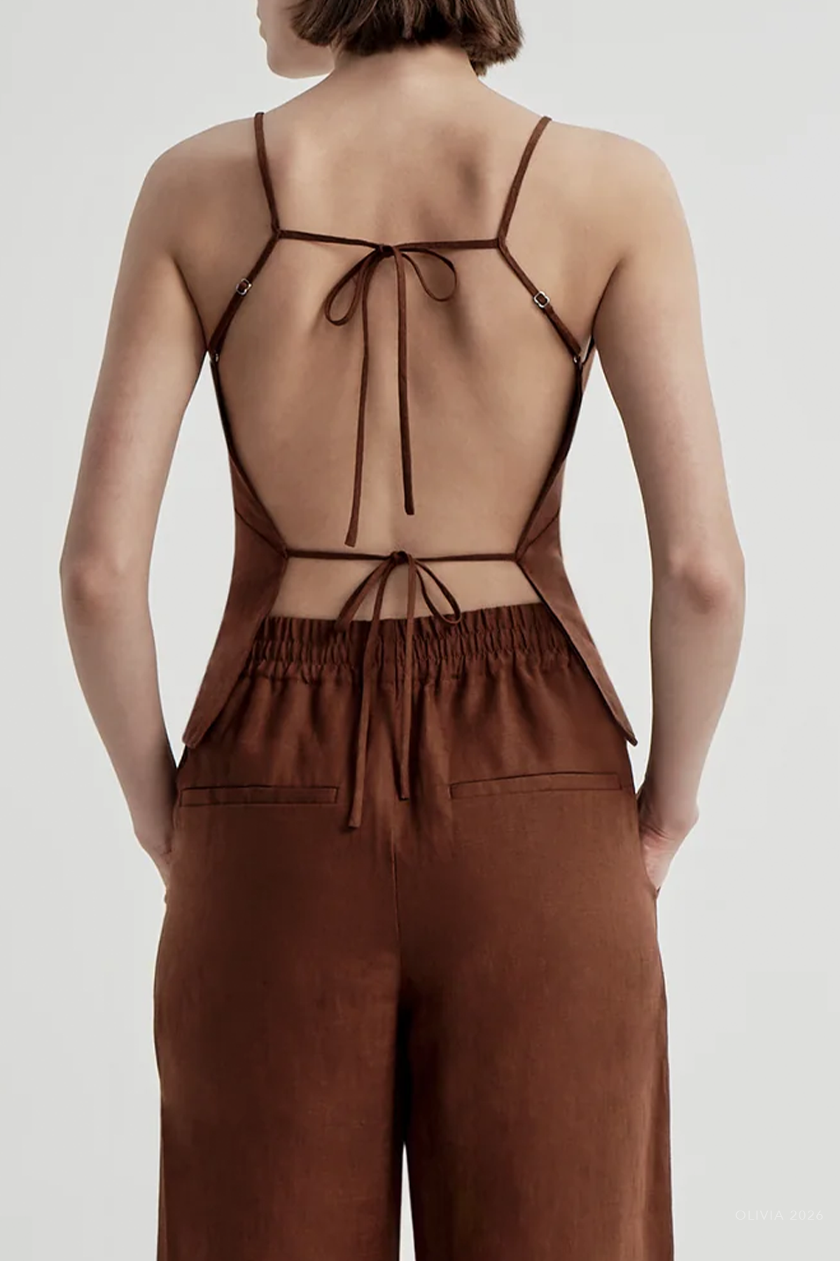 Reese Tie-Back Linen Top in Brunette