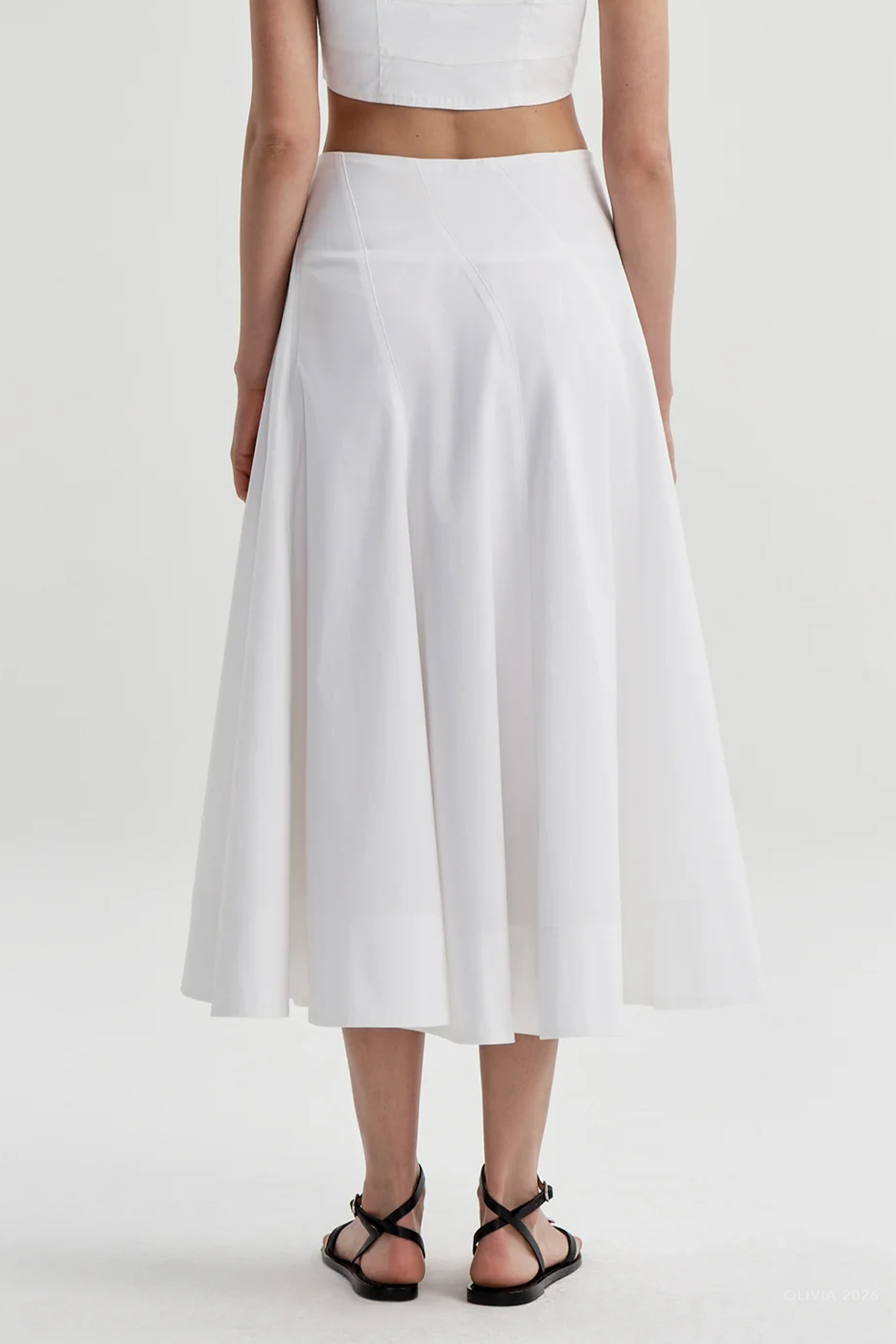 Gemma Stretch Cotton Midi Skirt in White