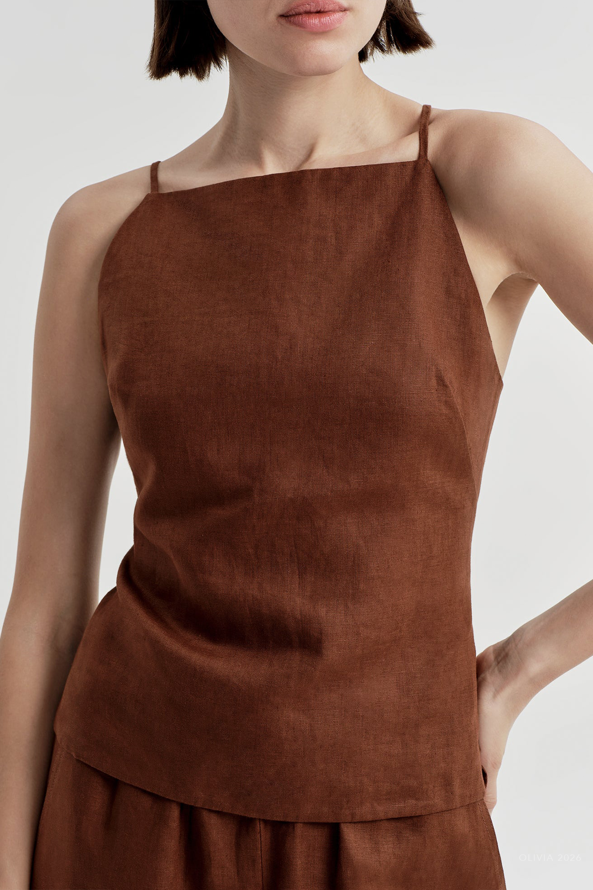 Reese Tie-Back Linen Top in Brunette