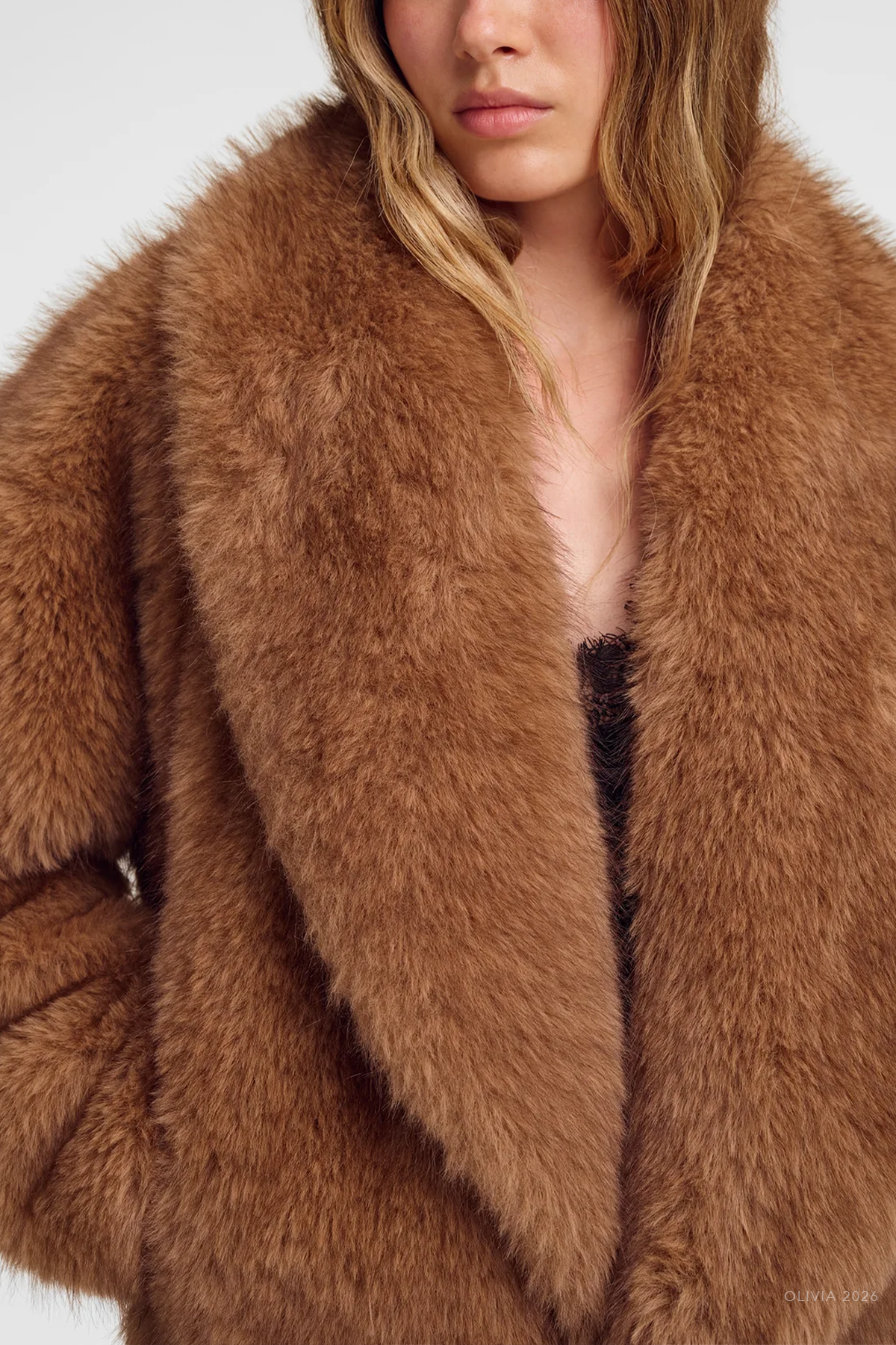 Solange Faux Fur Jacket in Tan Alpaca