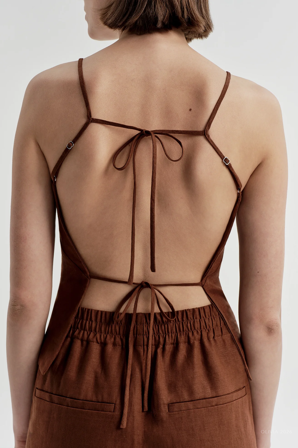 Reese Tie-Back Linen Top in Brunette