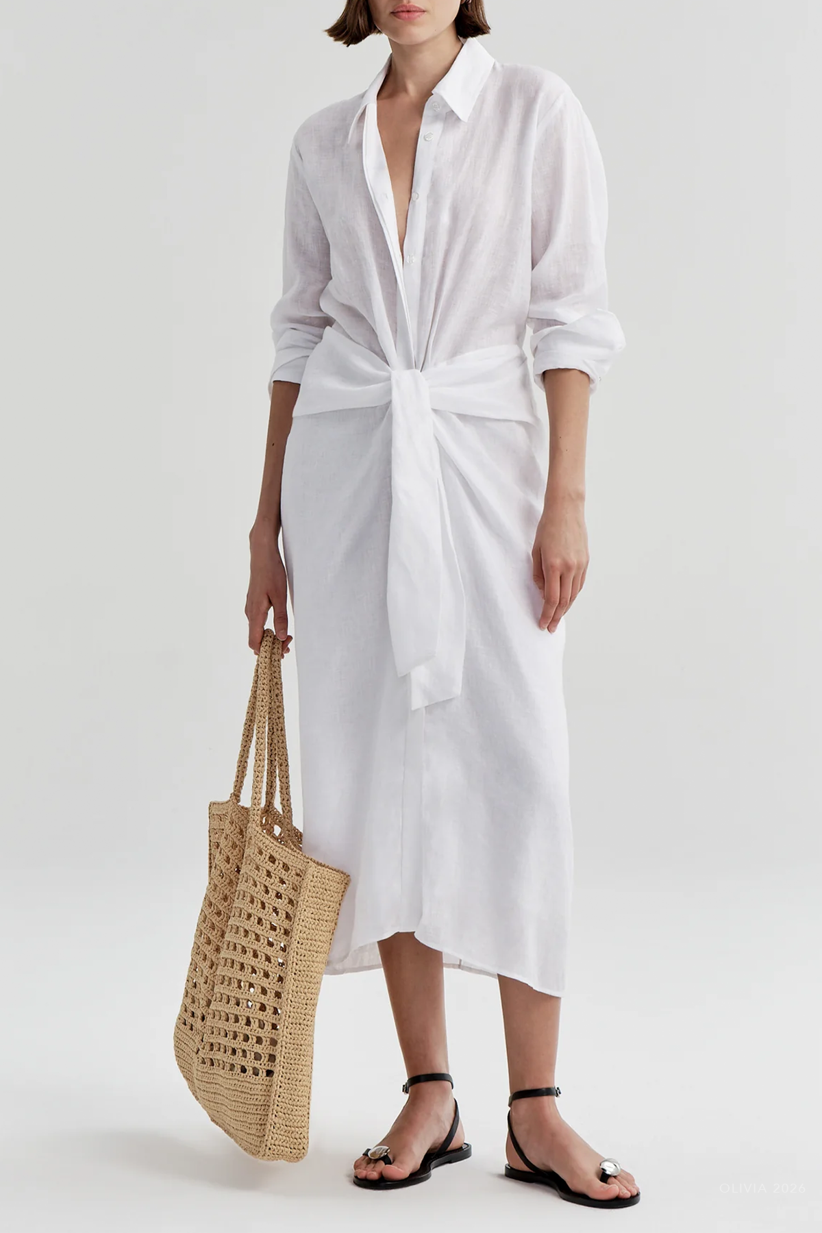 Mila Linen Midi Shirtdress in White