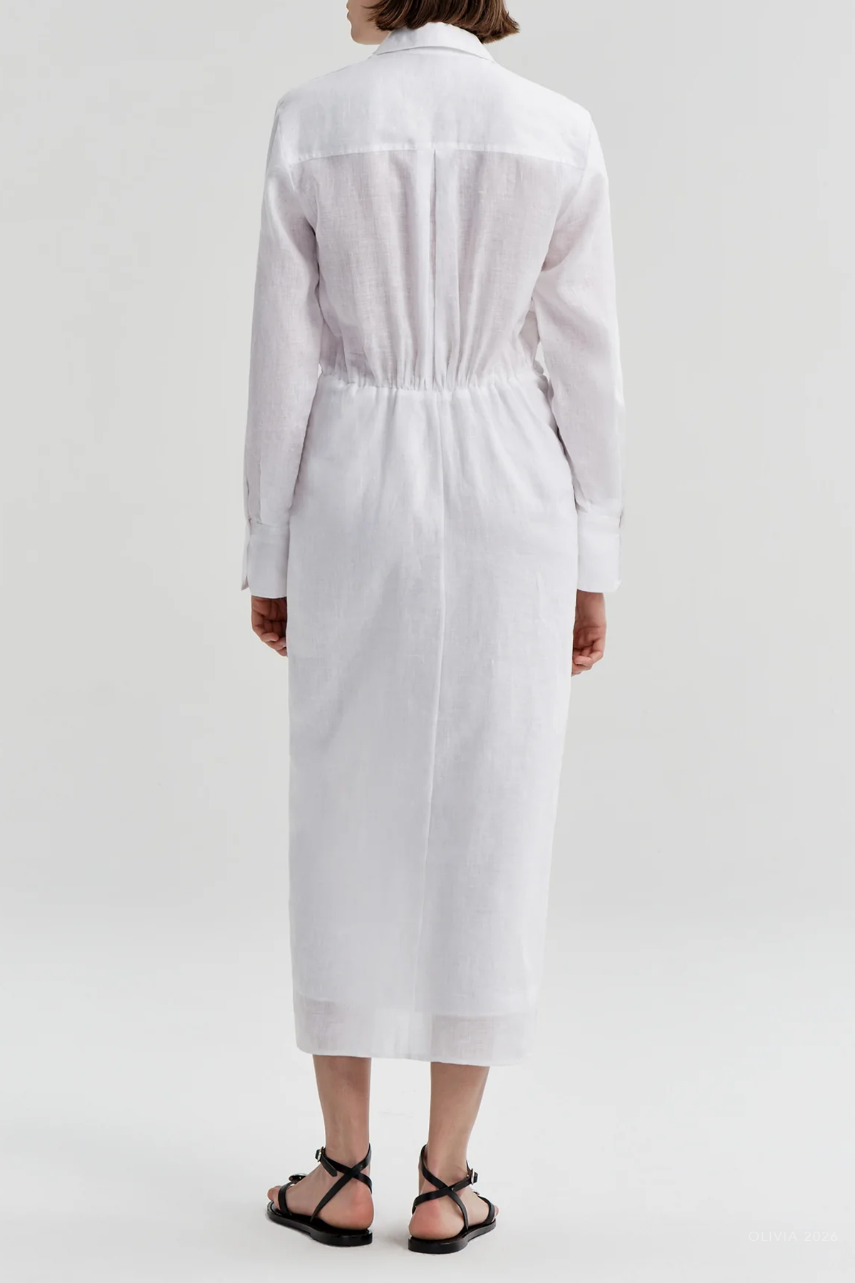Mila Linen Midi Shirtdress in White