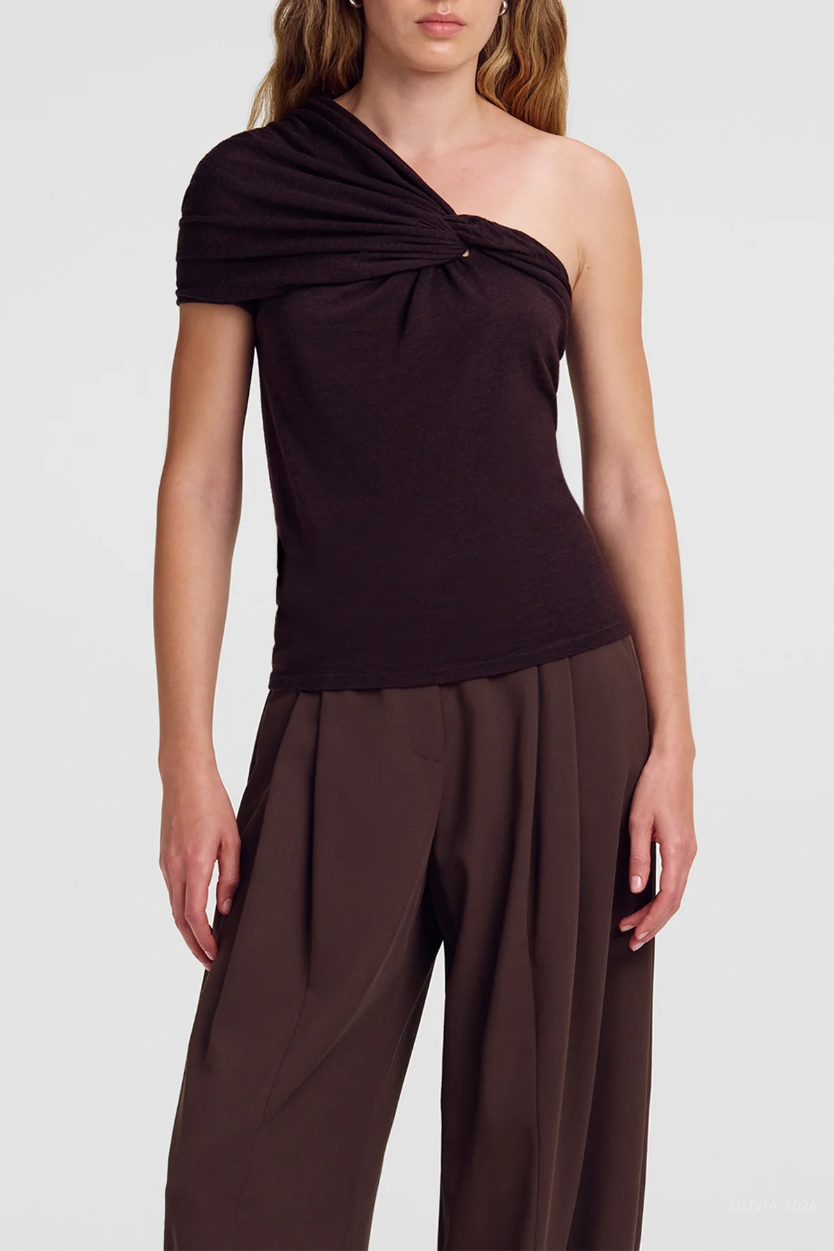 Kaylee Fine Merino One Shoulder Top in Ganache