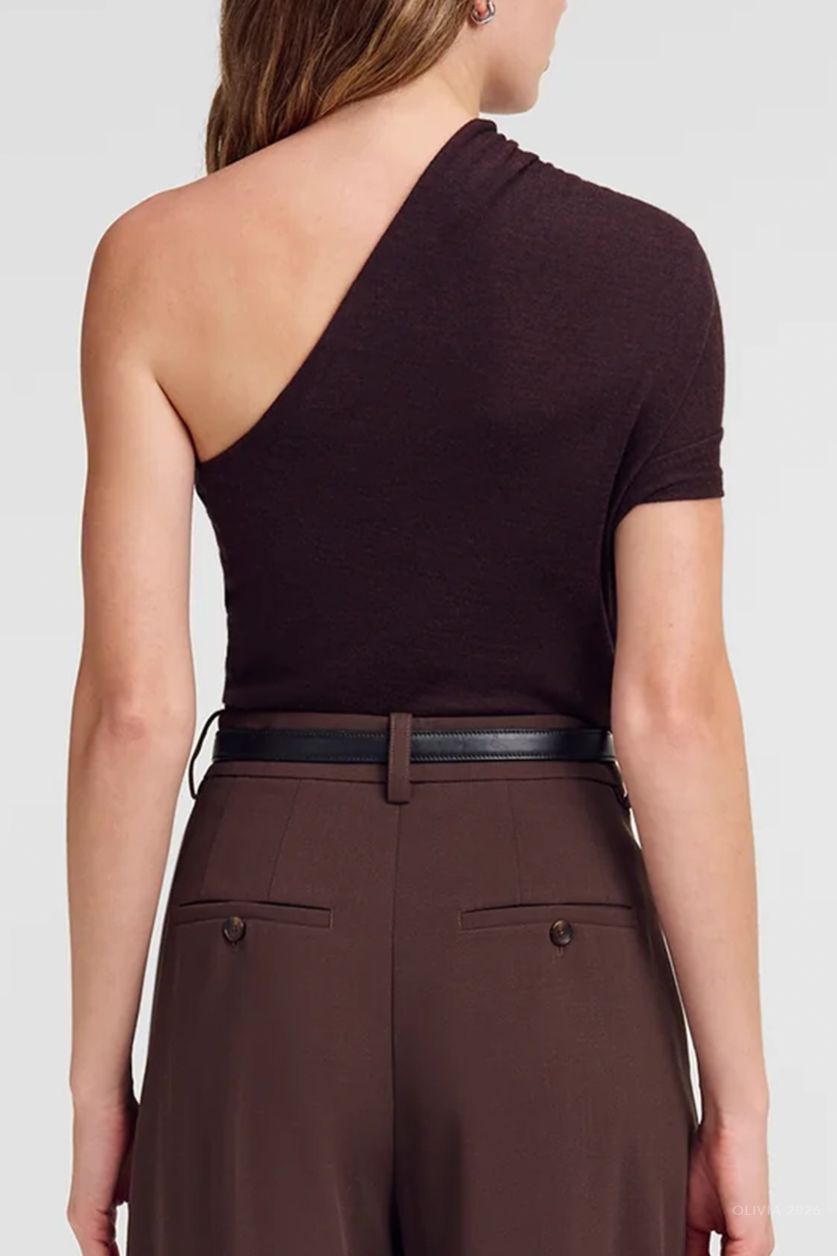 Kaylee Fine Merino One Shoulder Top in Ganache