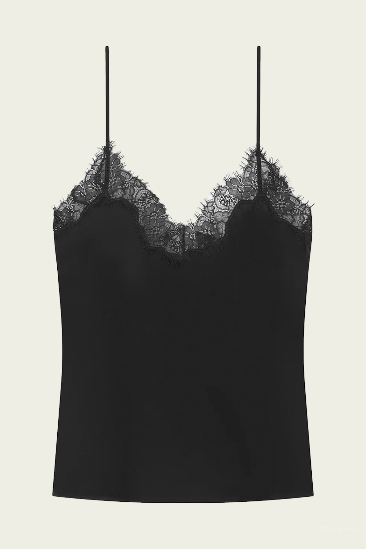 Annabelle Silk and Lace Camisole Top in Black Black