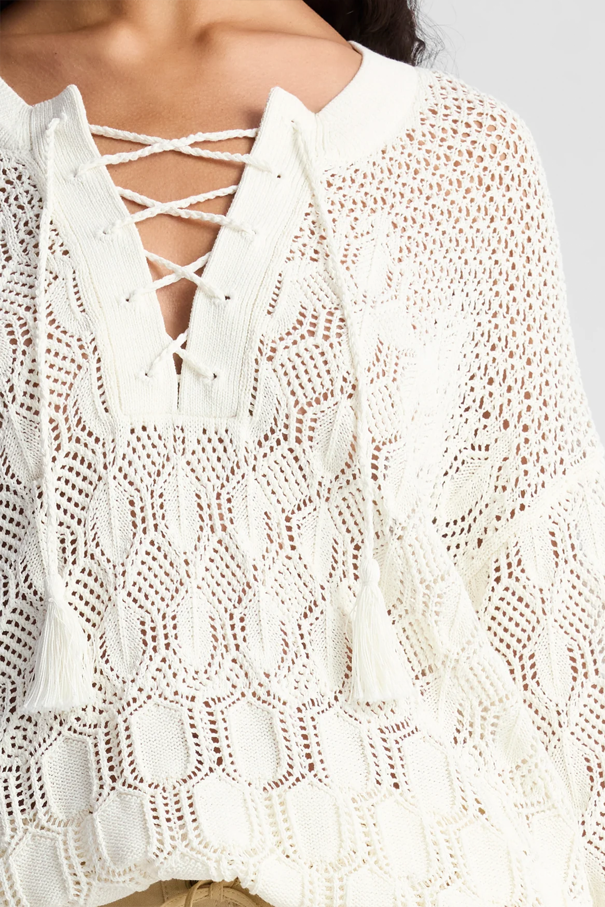 Keri Crochet Knit Sweater in Off-White