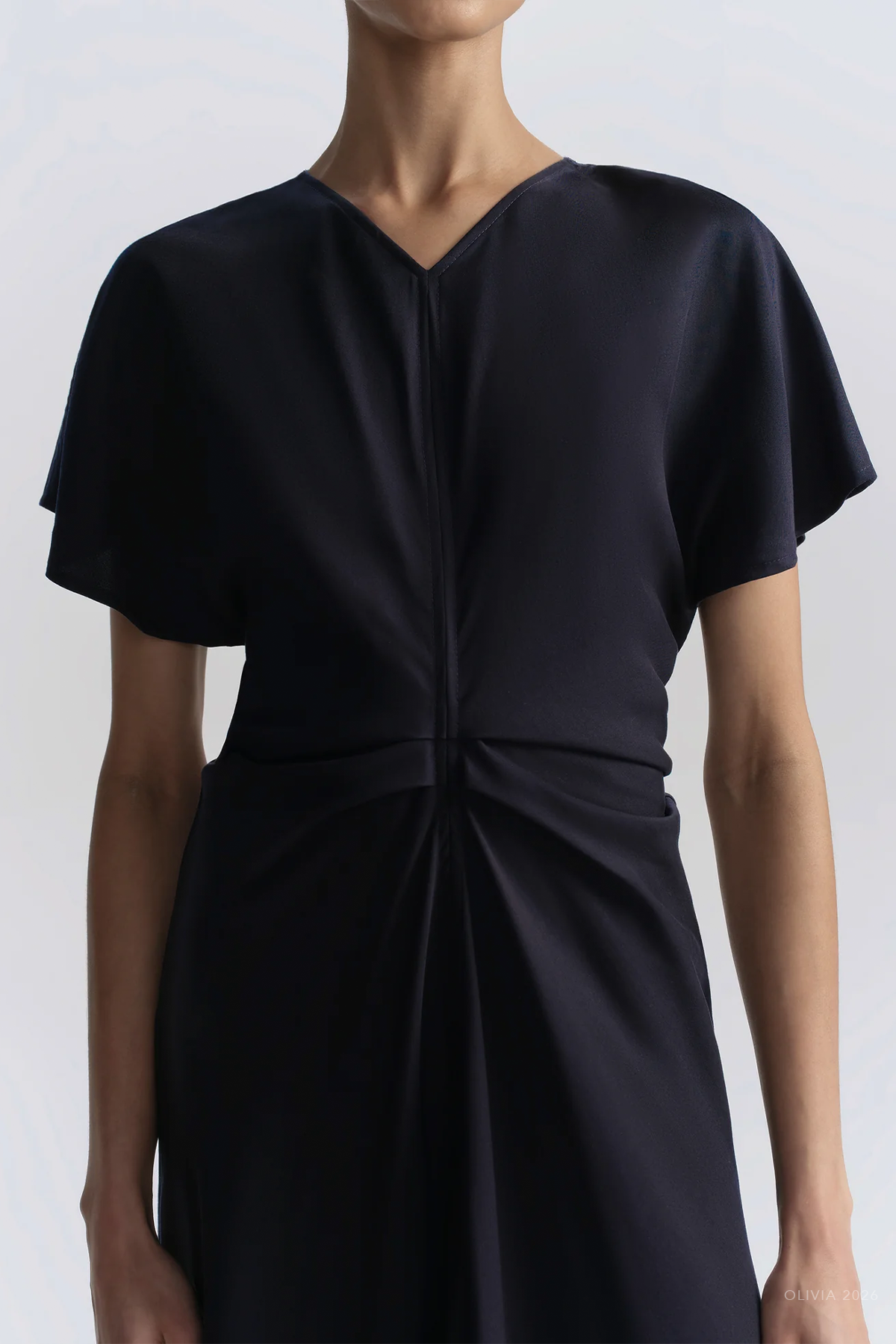 Rem Ruched Midi Dress in Night Blue