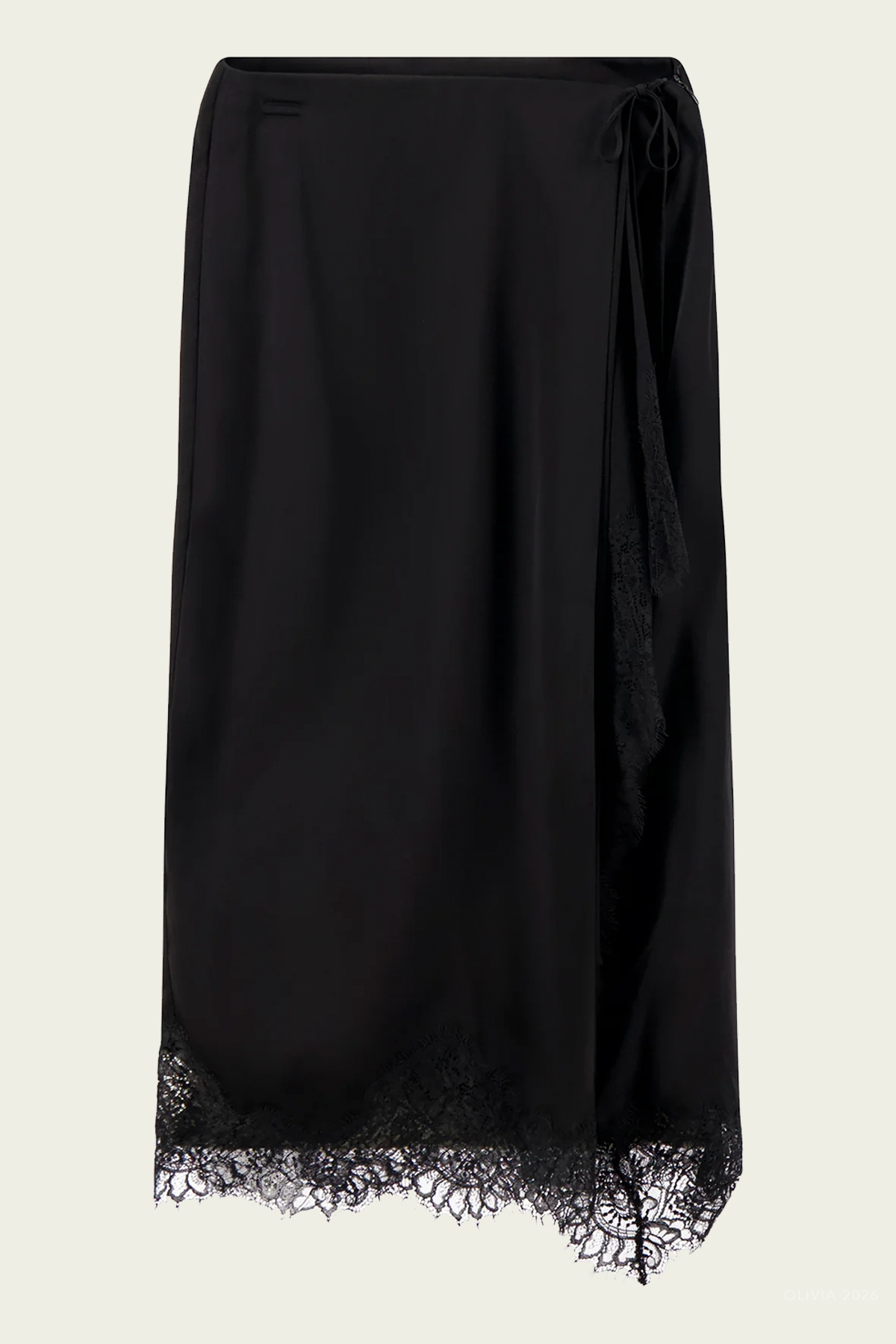 Bree Satin and Lace Midi Skirt in Black Black