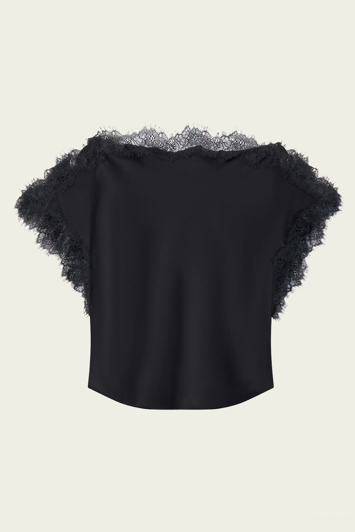 Luna Satin and Lace Top in Black Black