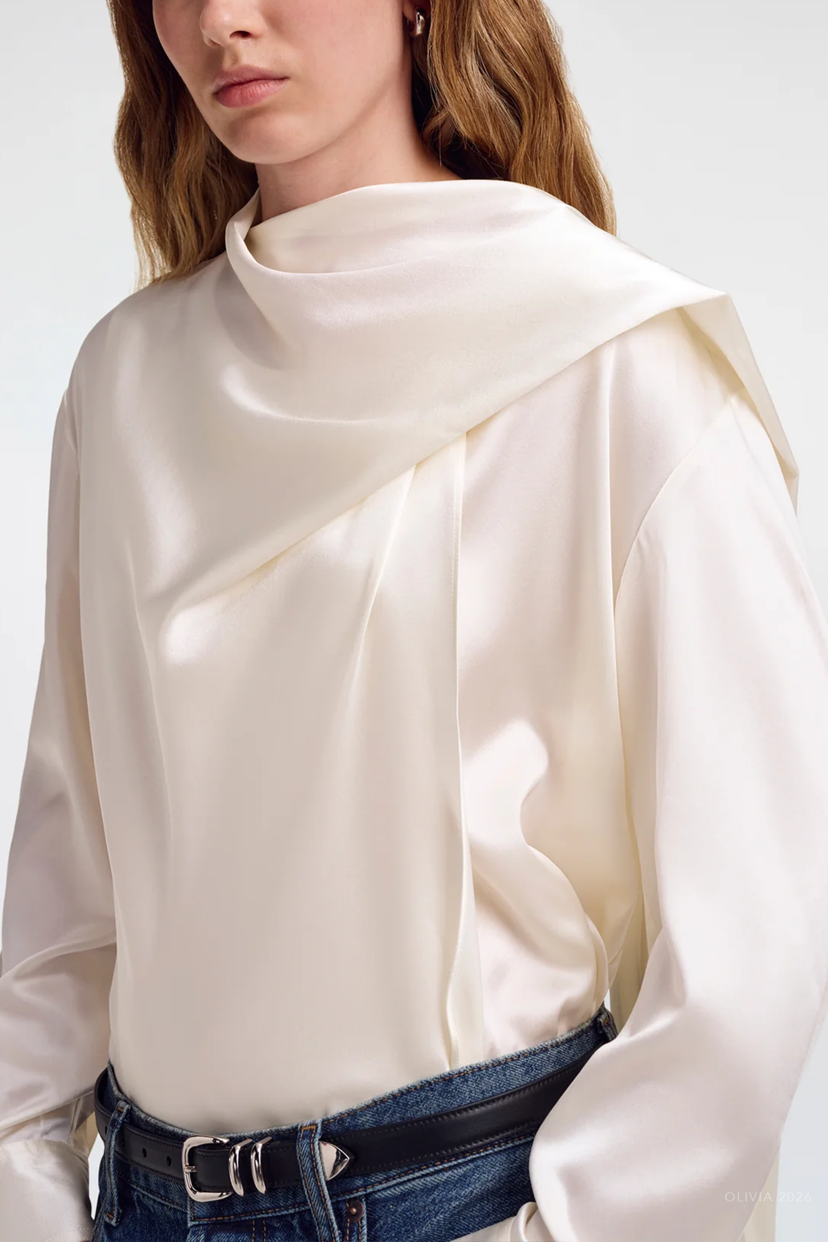 Nadine Silk Draped Top in Off-White