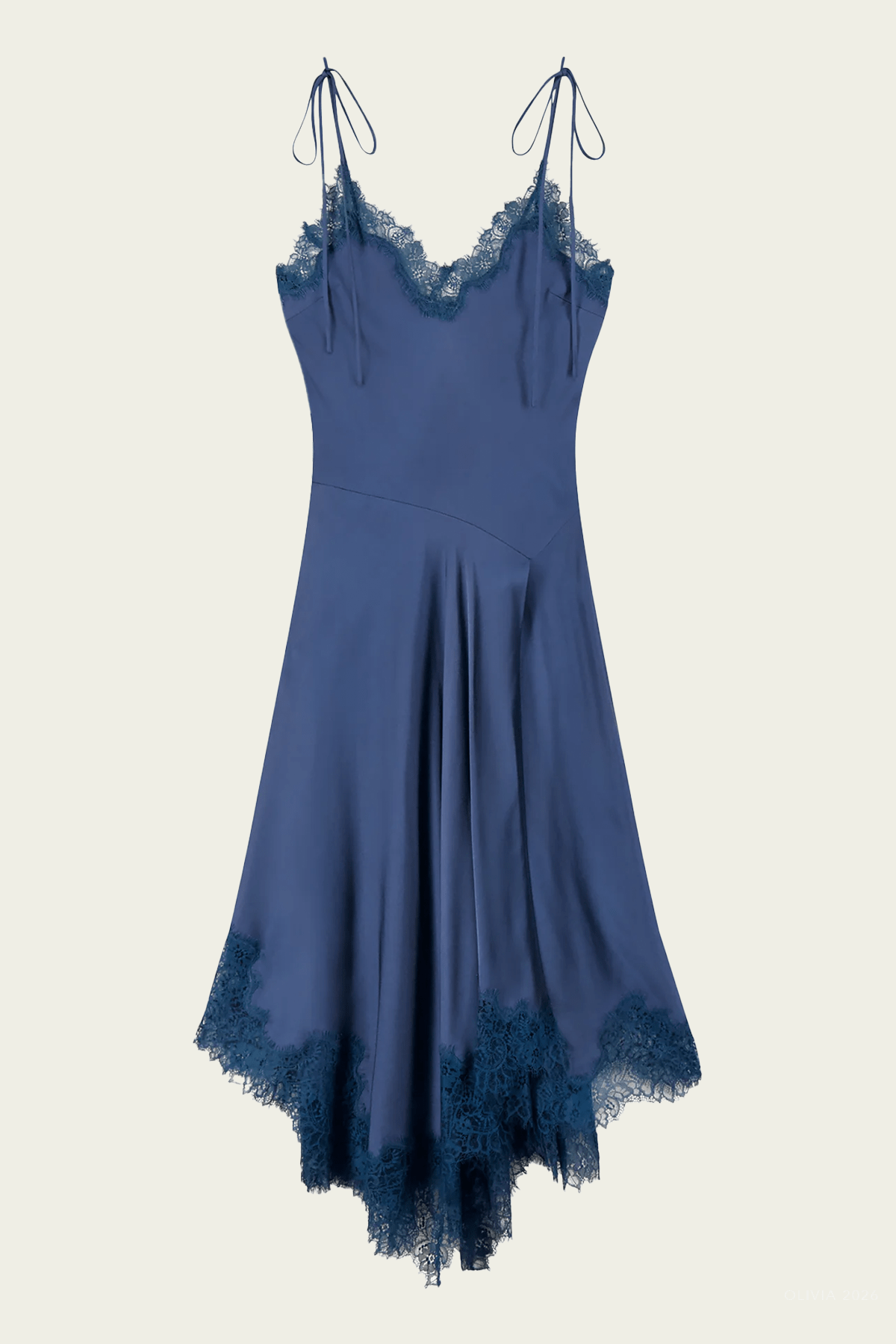 Aleena Satin And Lace Midi Dress in Ash Blue - shop-olivia.com