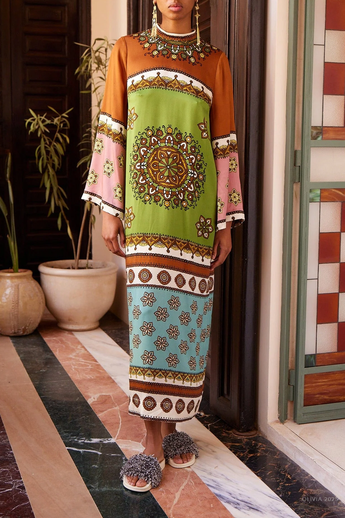 Contina Silk Midi Dress in Multi