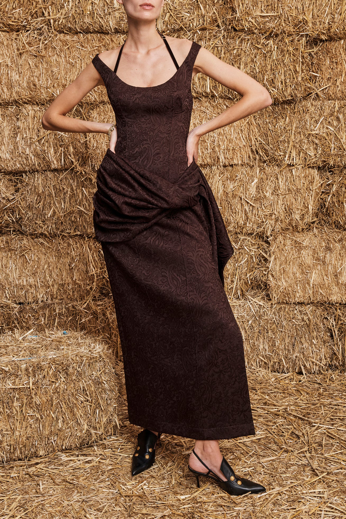 Adeline Drape Gown in Chocolate