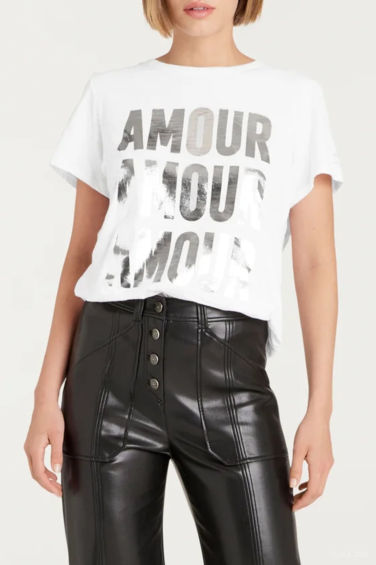 Amour Amour Amour Foiled Tee in White Silver - shop - olivia.com