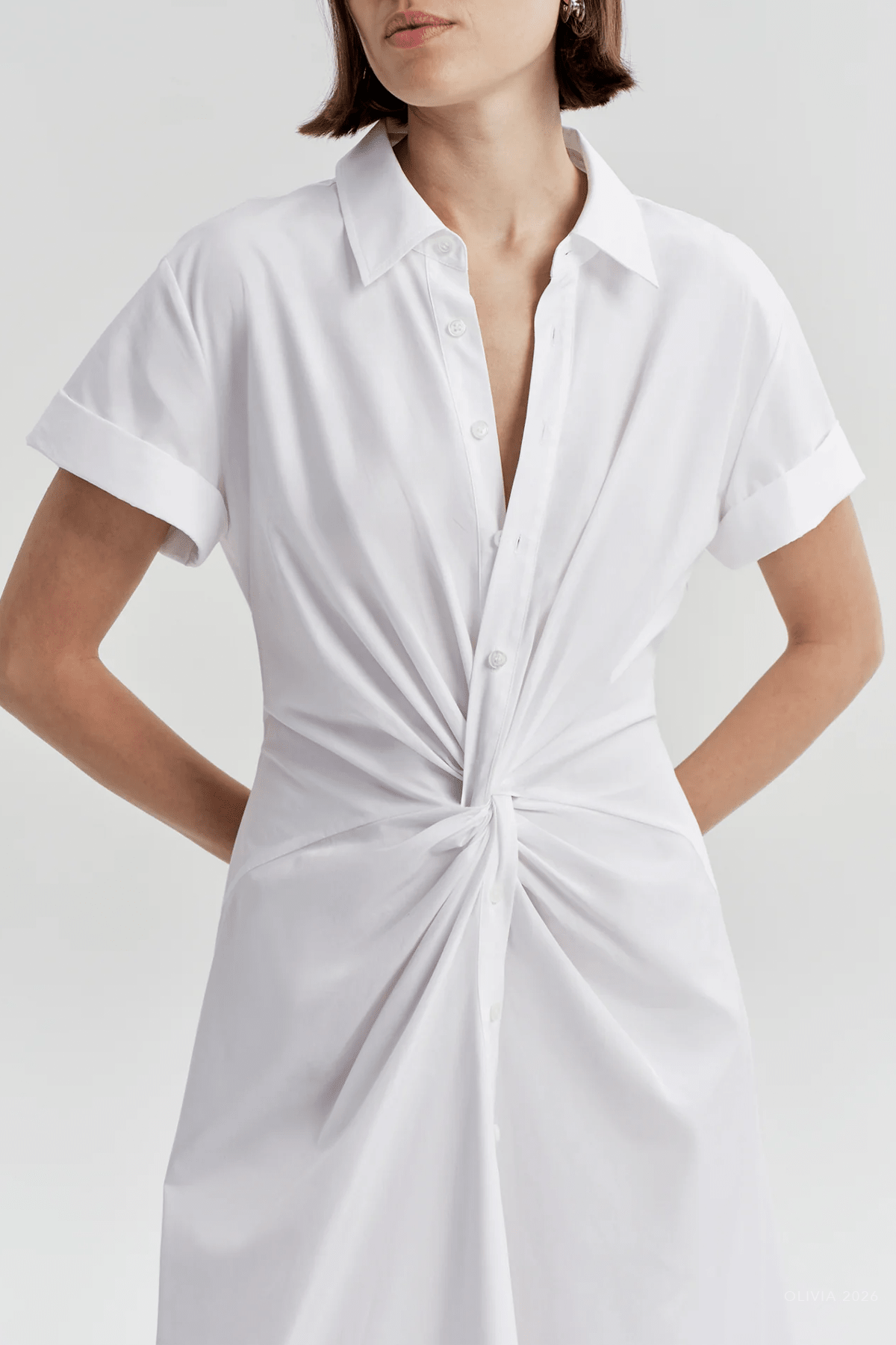 Ana Cotton Midi Shirtdress in White - shop-olivia.com