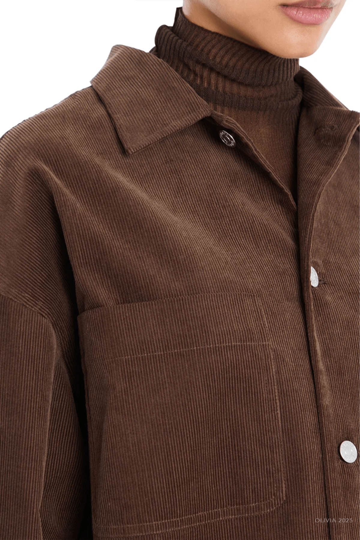 April Corduroy Shacket in Slate Brown - shop - olivia.com