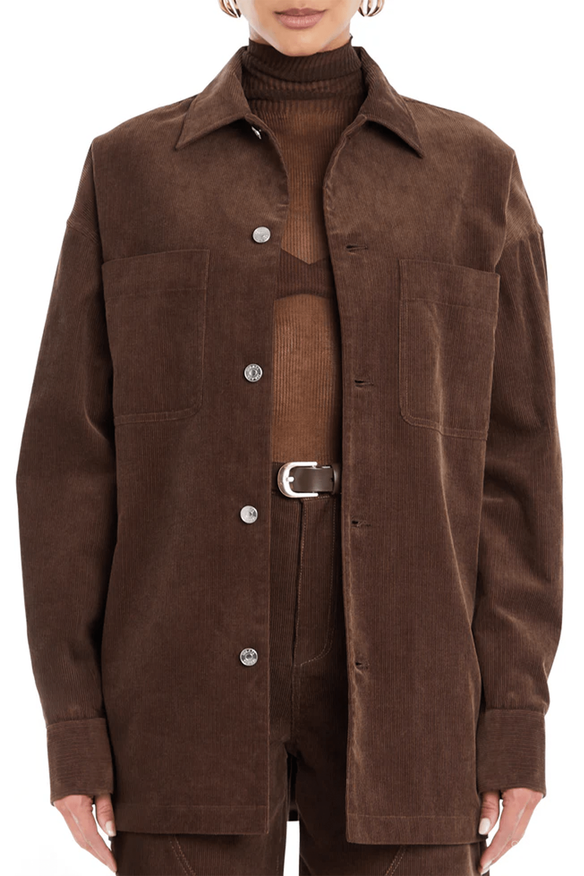 April Corduroy Shacket in Slate Brown - shop - olivia.com