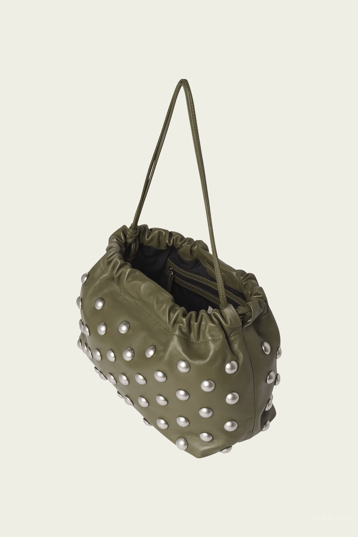 Arlo Studded Leather Bag in Army - shop - olivia.com
