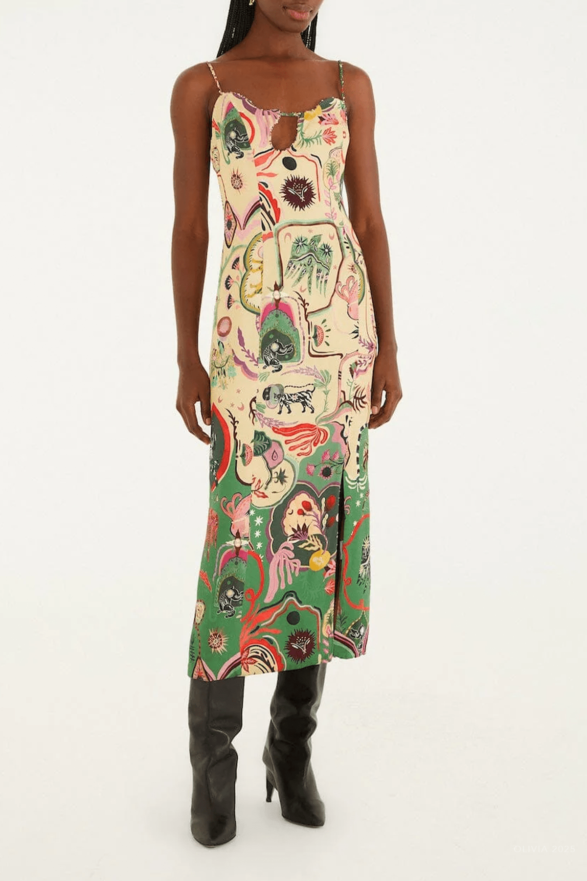 Artsy Surreal Land Beige Sleeveless Midi Dress - shop - olivia.com