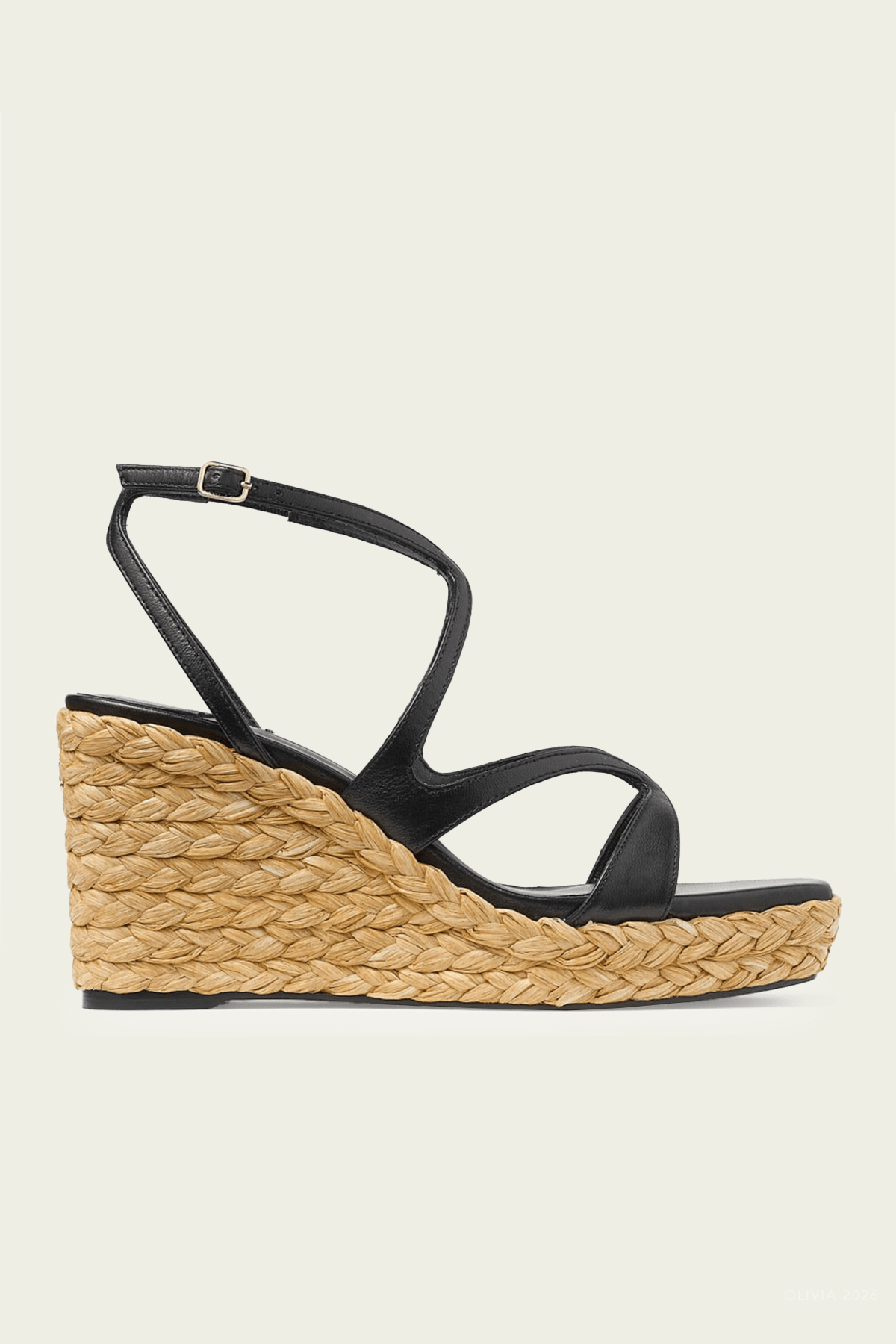 Ayla 85 Raffia Wedge in Black - shop - olivia.com