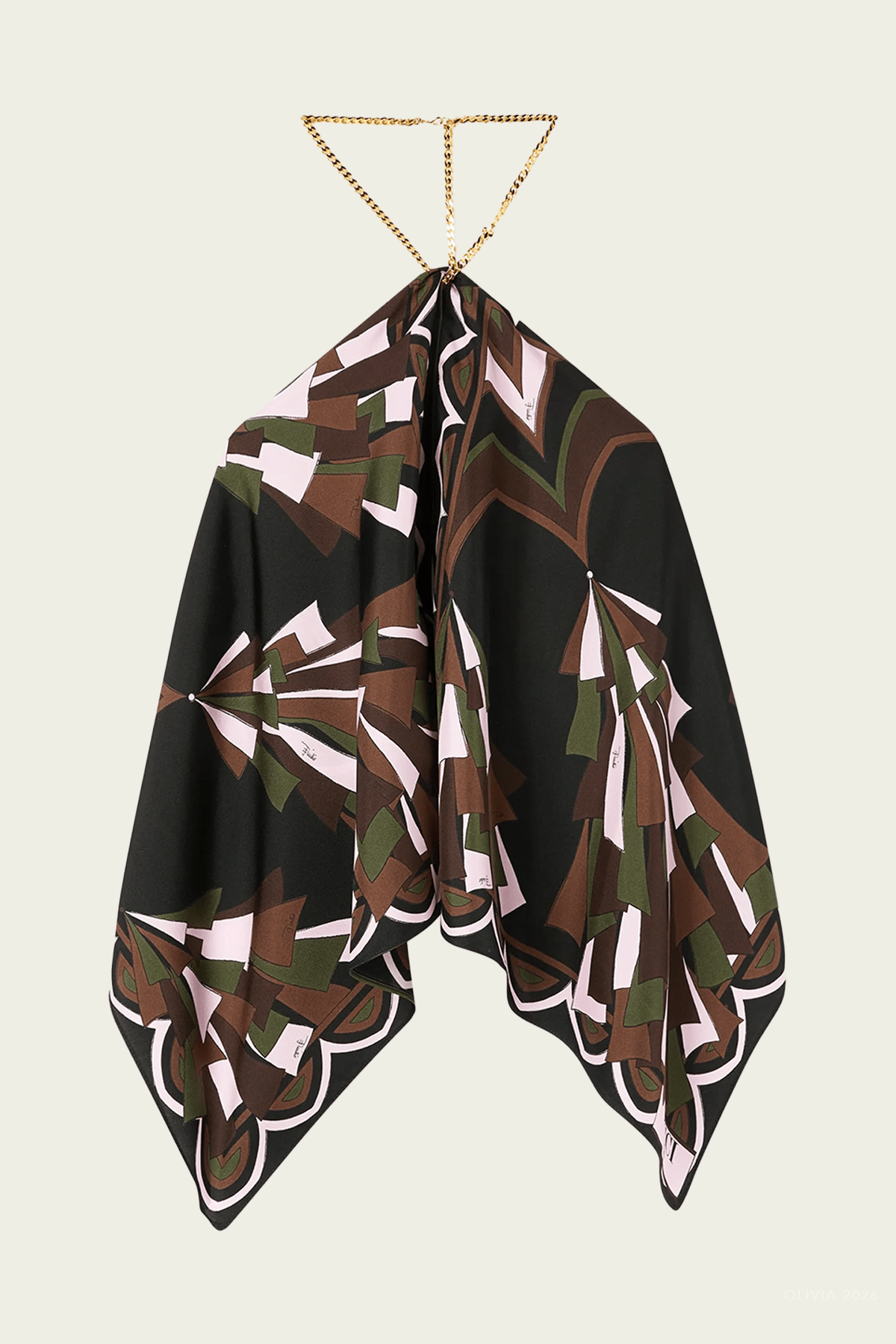 Baiadera-Print Chain Top in Khaki Pink - shop-olivia.com