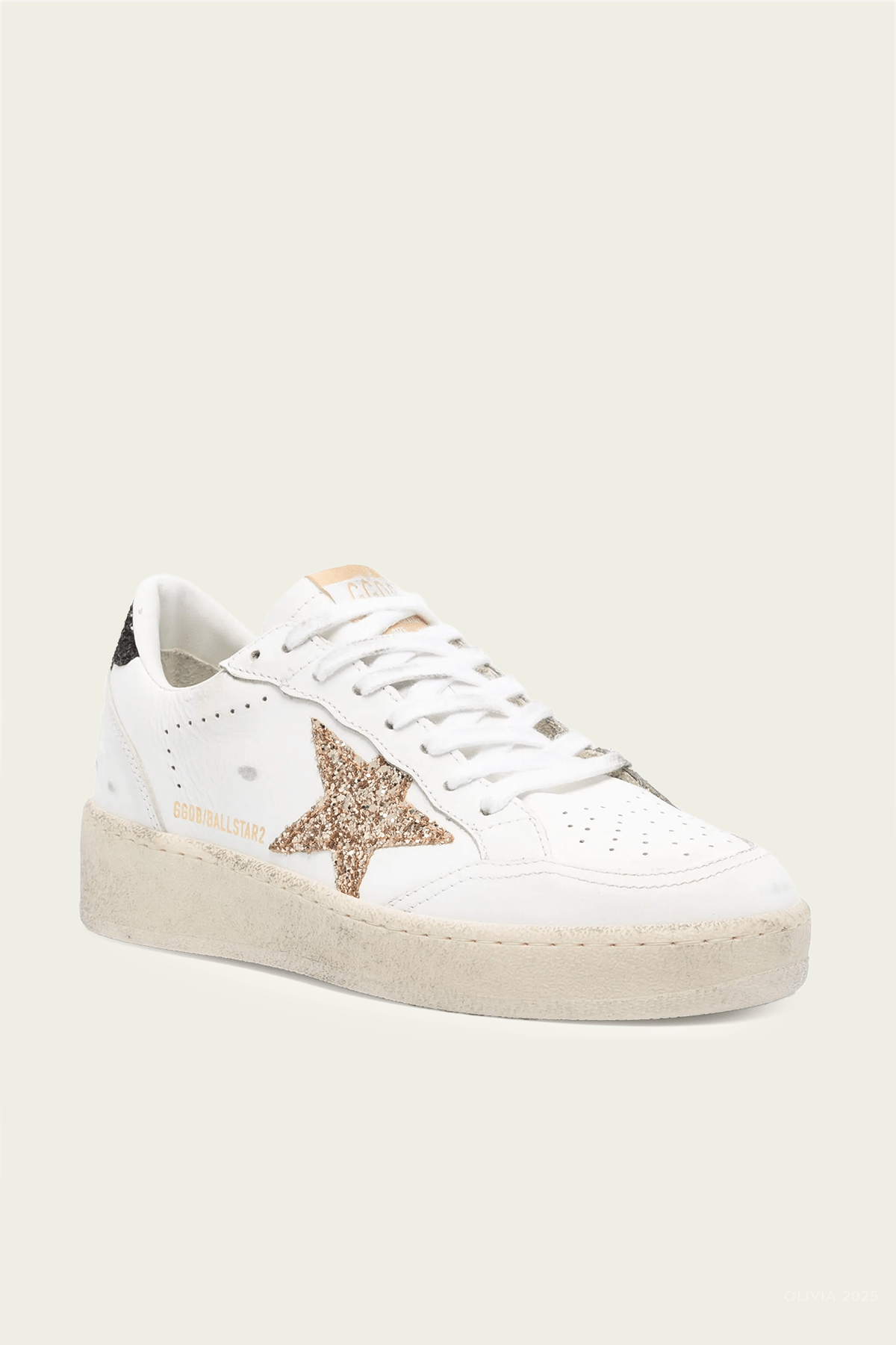 Ball - Star 2 Glitter Star Leather Sneaker in White Gold - shop - olivia.com
