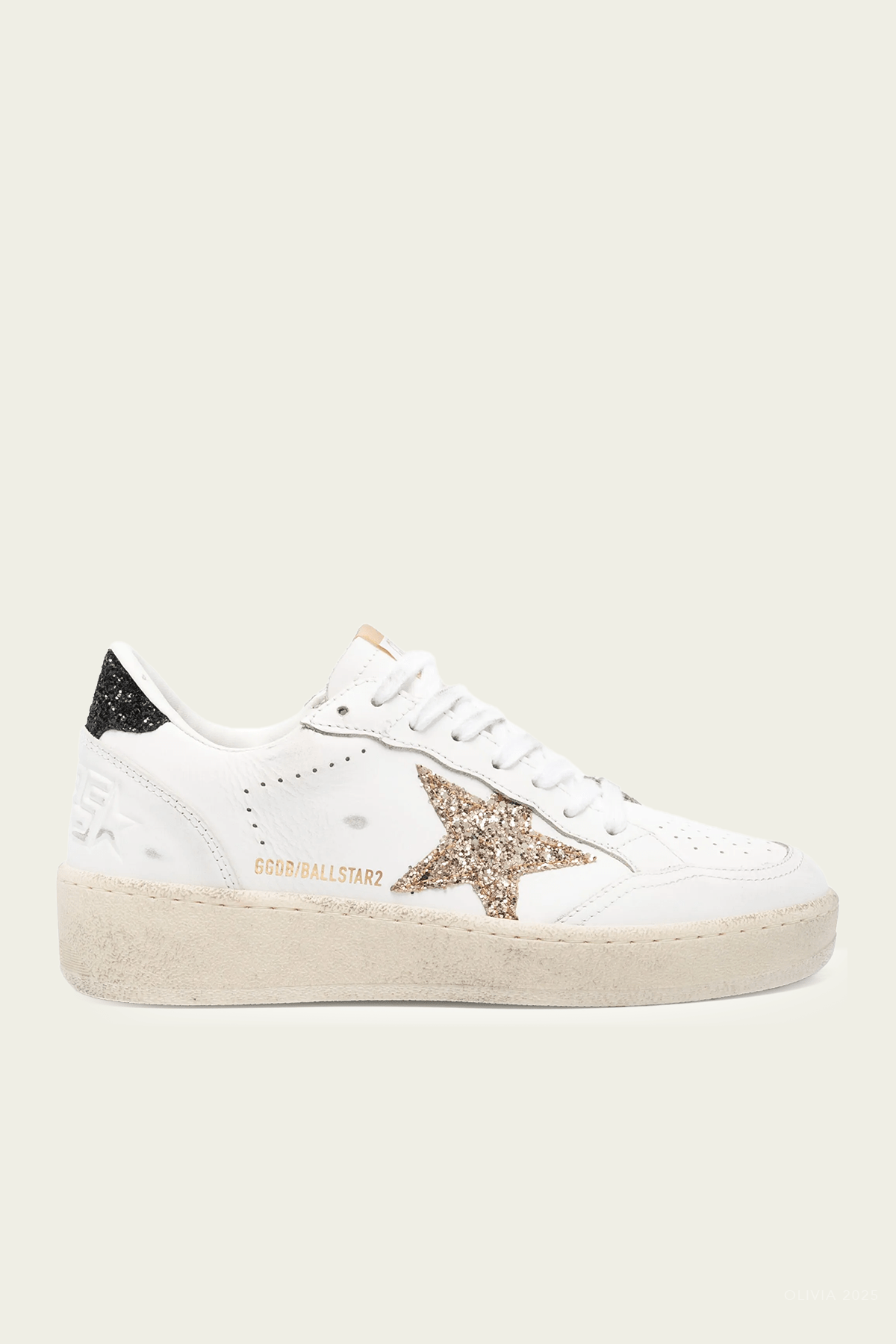 Ball - Star 2 Glitter Star Leather Sneaker in White Gold - shop - olivia.com