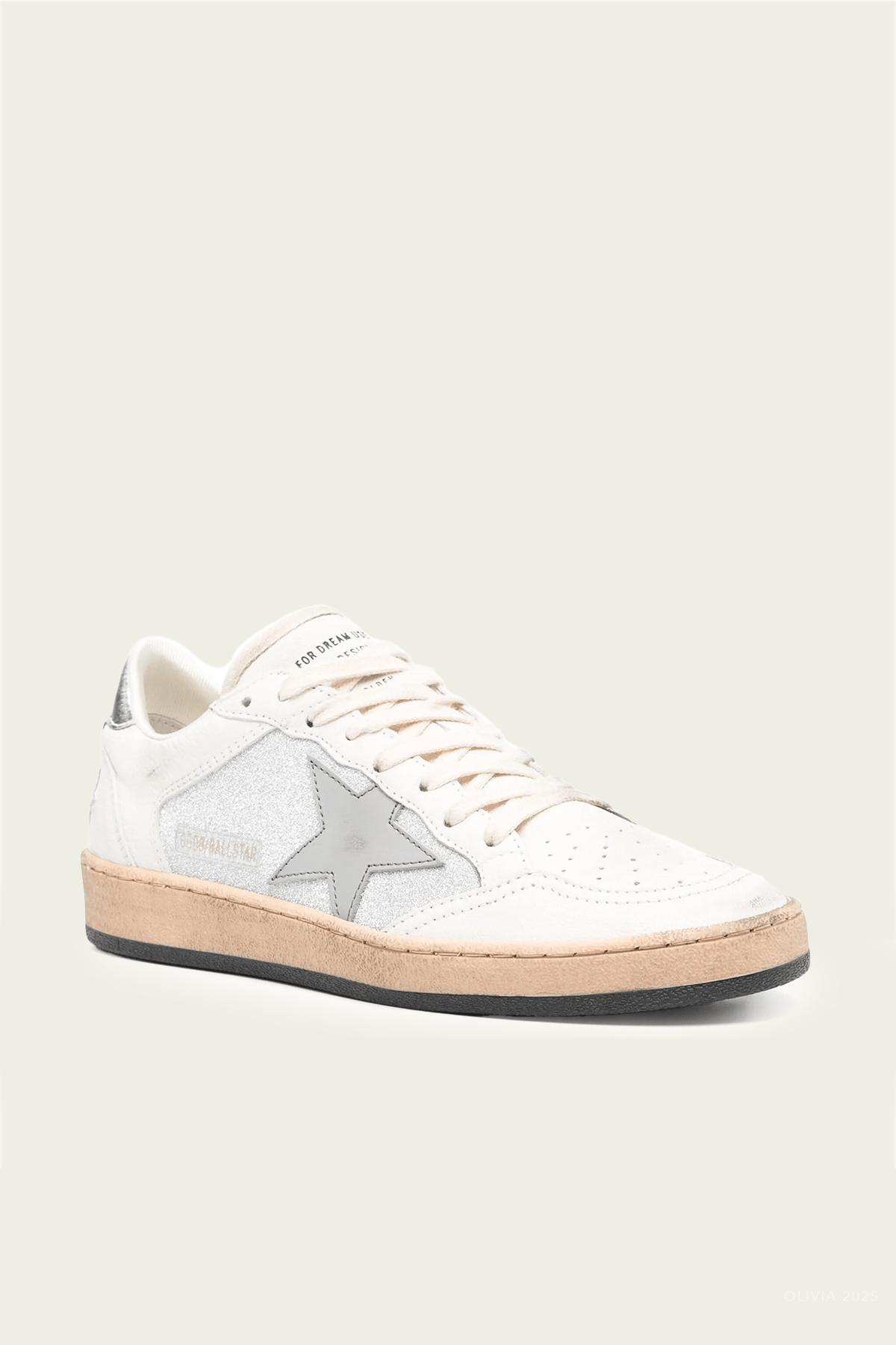Ball - Star Natural White Glitter Leather Sneaker - shop - olivia.com