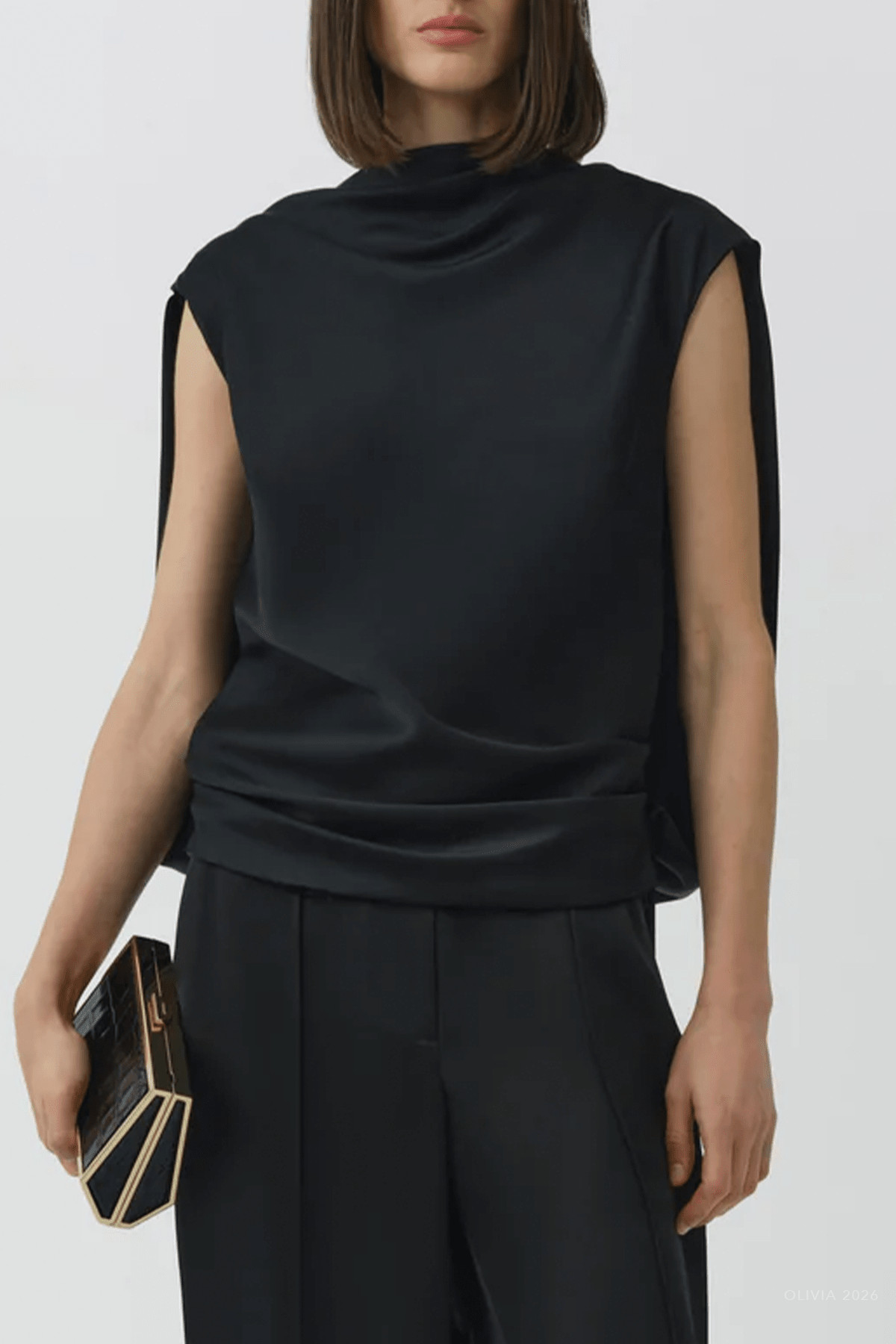 Bella Satin Cape Top in Black - shop-olivia.com