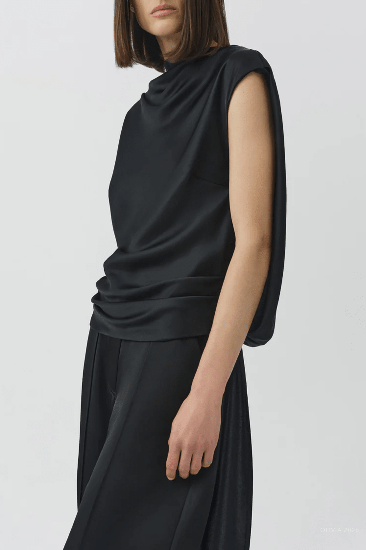 Bella Satin Cape Top in Black - shop-olivia.com