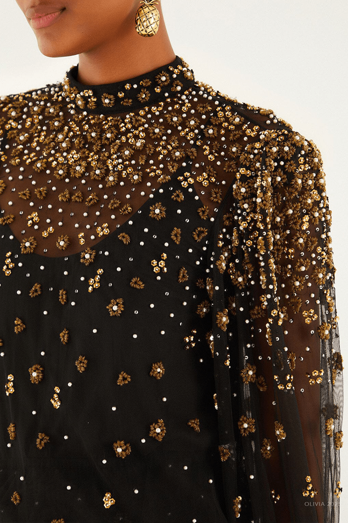 Black Embroidered Tulle Lined Blouse - shop - olivia.com