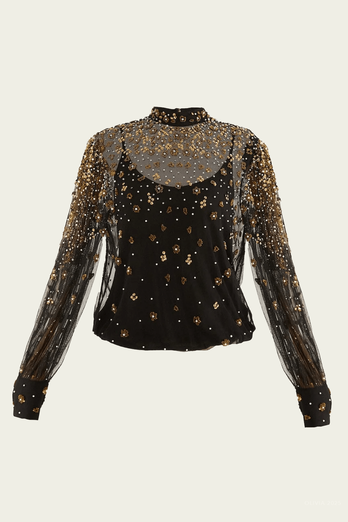 Black Embroidered Tulle Lined Blouse - shop - olivia.com