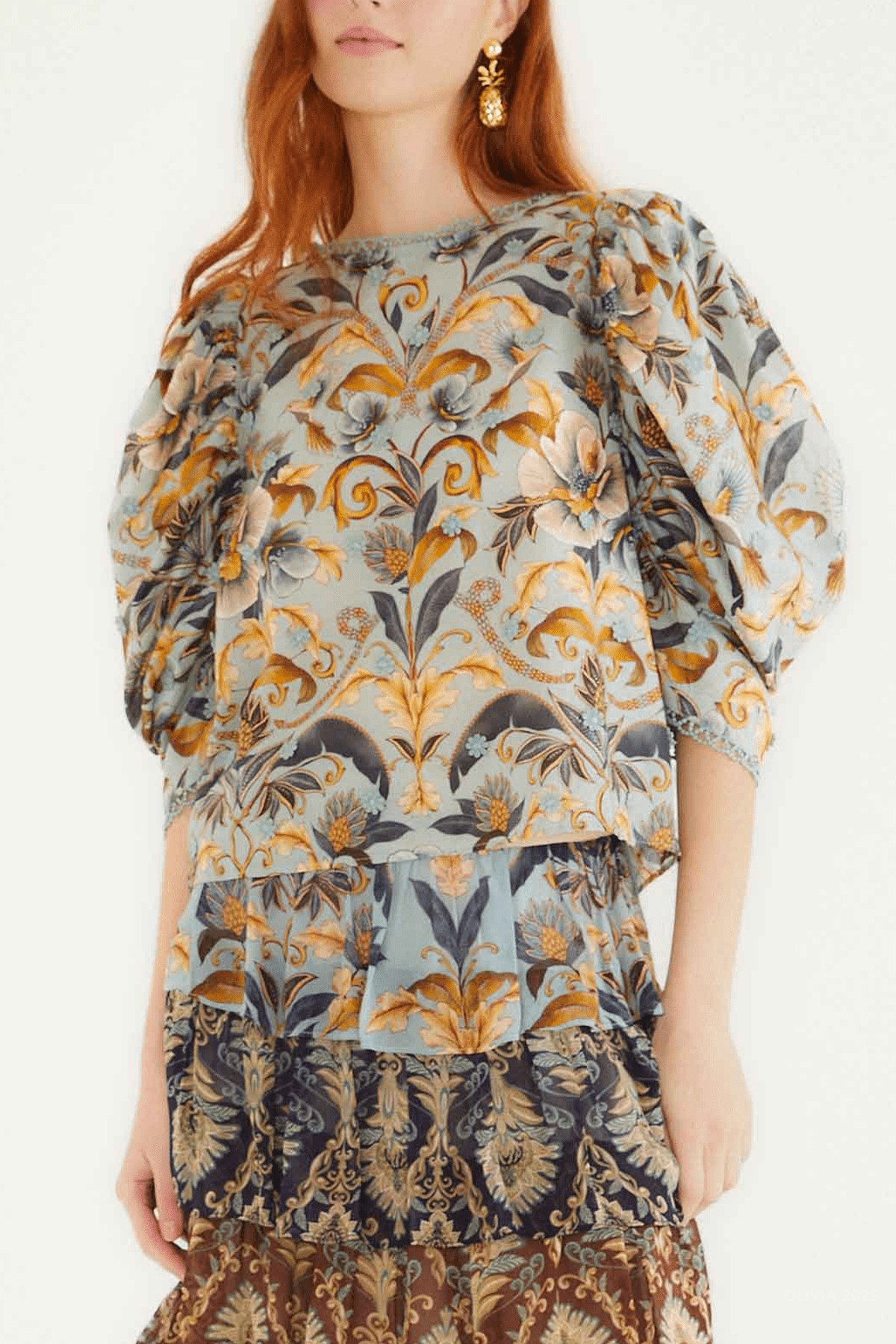 Blue Snake Garden 3D Applique Blouse - shop - olivia.com