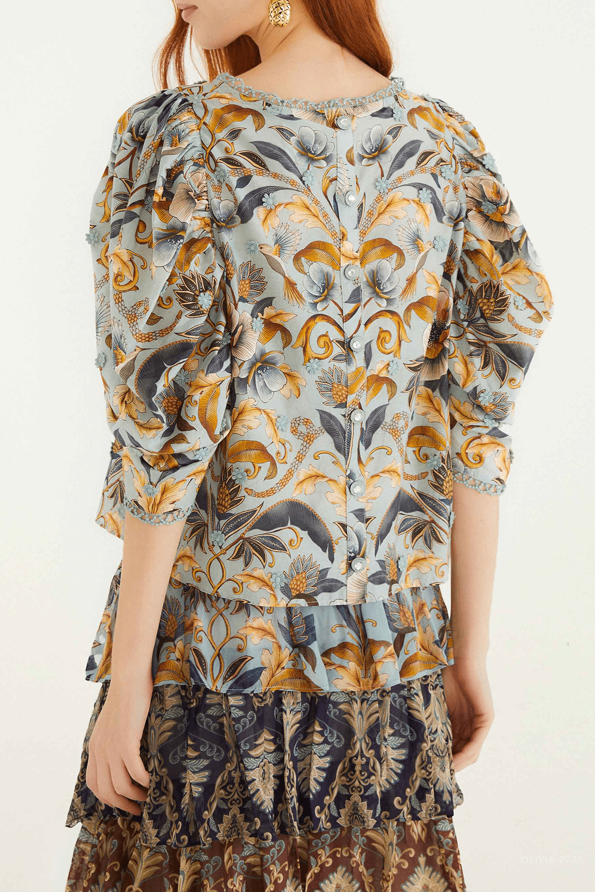 Blue Snake Garden 3D Applique Blouse - shop - olivia.com