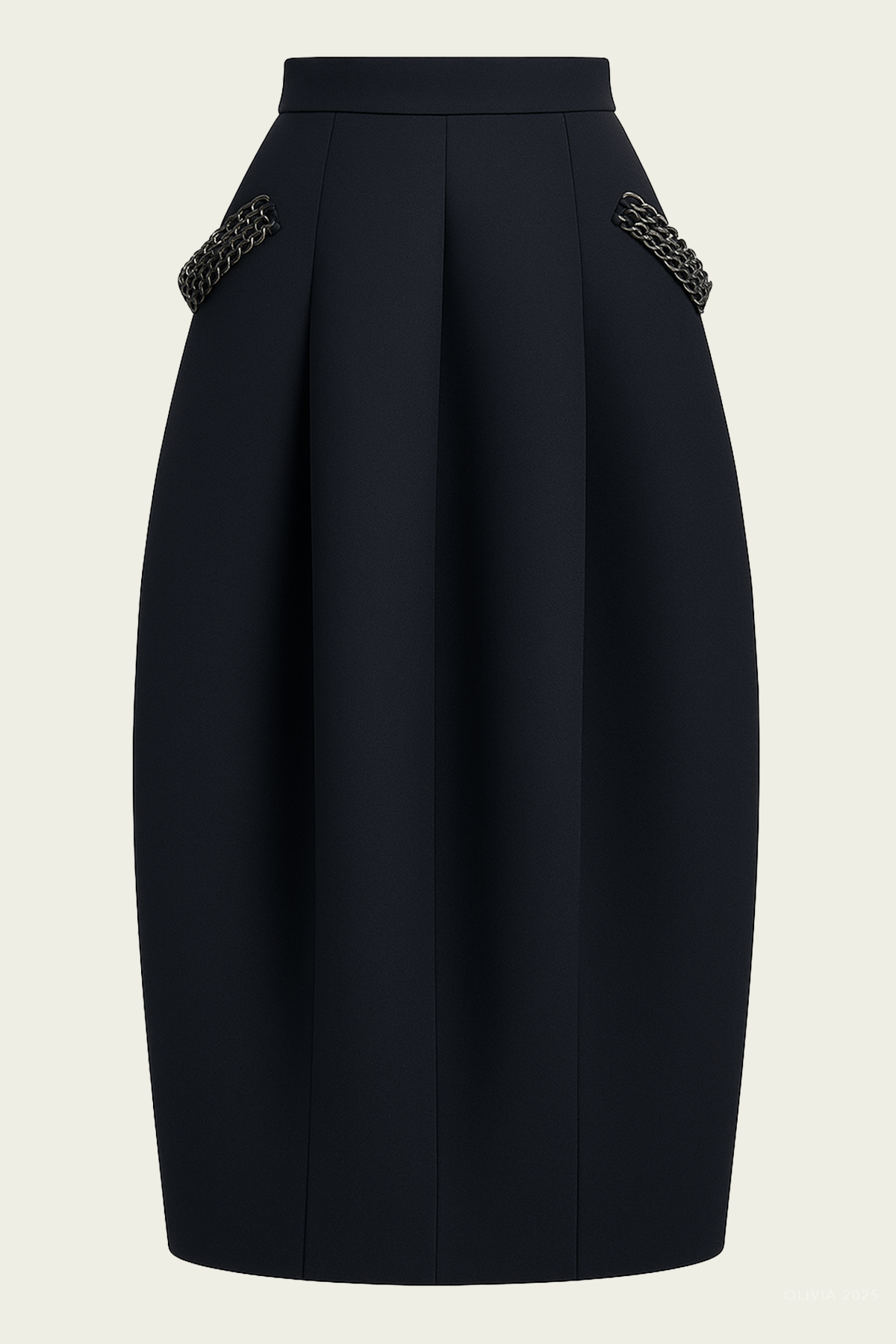 Bonded Twill Sculpted Skirt With Removable Beading in Navy - shop - olivia.com