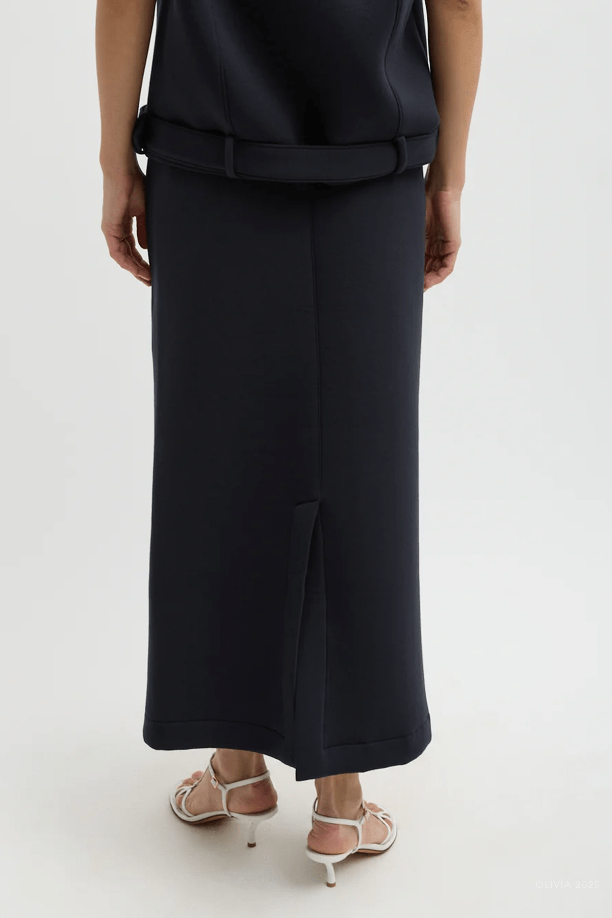 Bonded Viscose Maxi Wrap Skirt in Dark Navy - shop - olivia.com