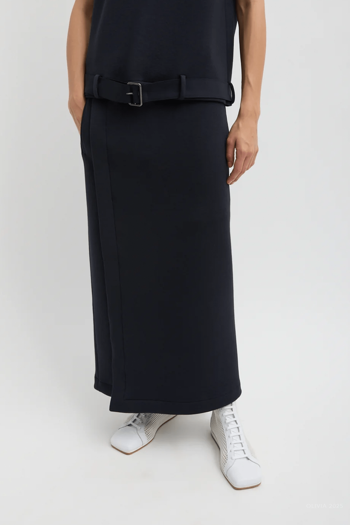 Bonded Viscose Maxi Wrap Skirt in Dark Navy - shop - olivia.com