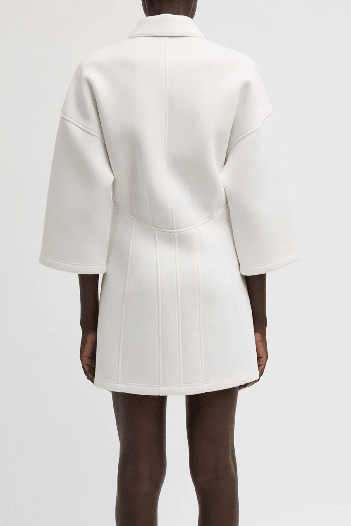 Bonded Viscose Zip Front Short Sleeve Slim Tunic in Ivory - shop - olivia.com